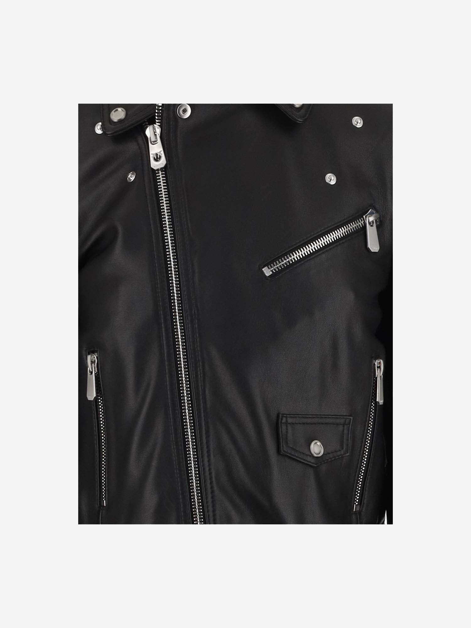 Shop Pinko Leather Biker Jacket In Black