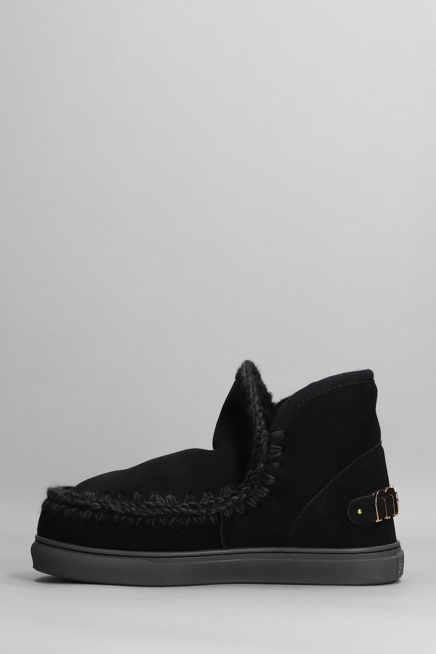 MOU ESKIMO SNEAKER LOW HEELS ANKLE BOOTS IN BLACK SUEDE 