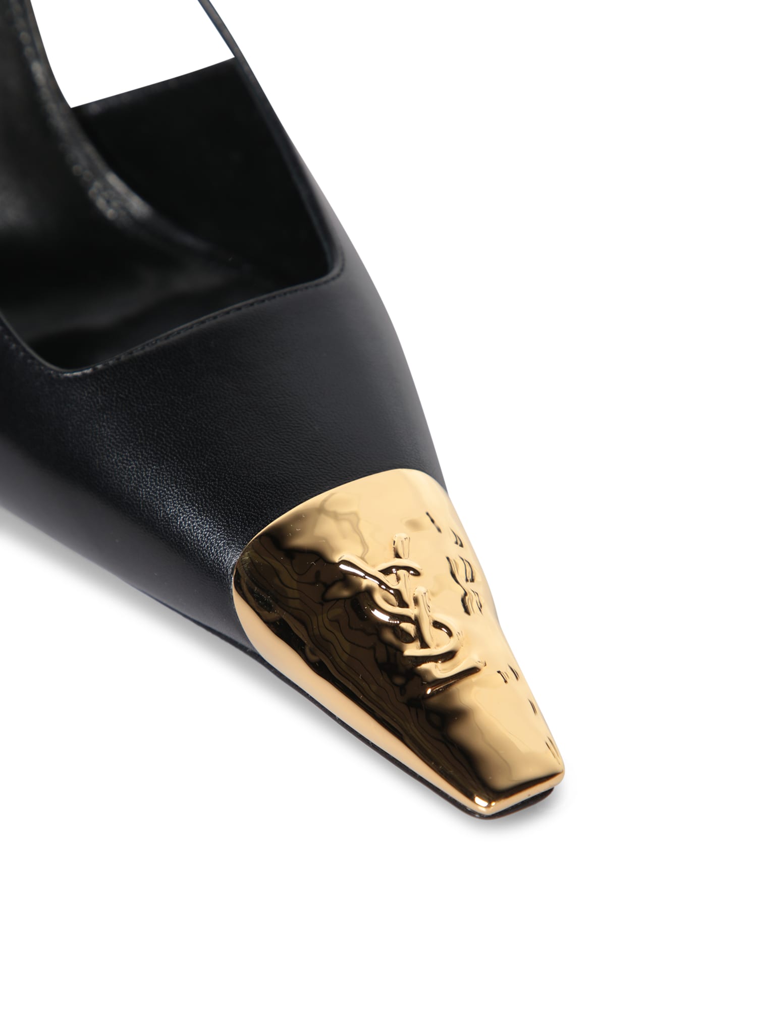 Saint Laurent Slingback Stone 110 Black-gold Pumps In Black