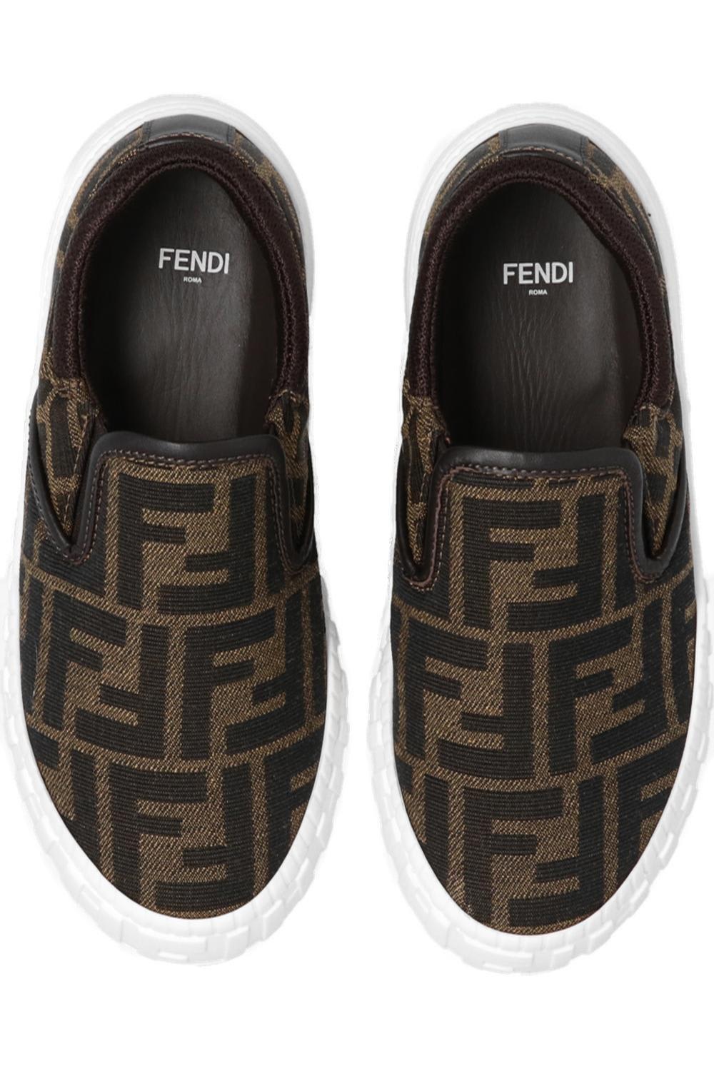 Shop Fendi Ff Logo Jacquard Slip-on Sneakers In Brown