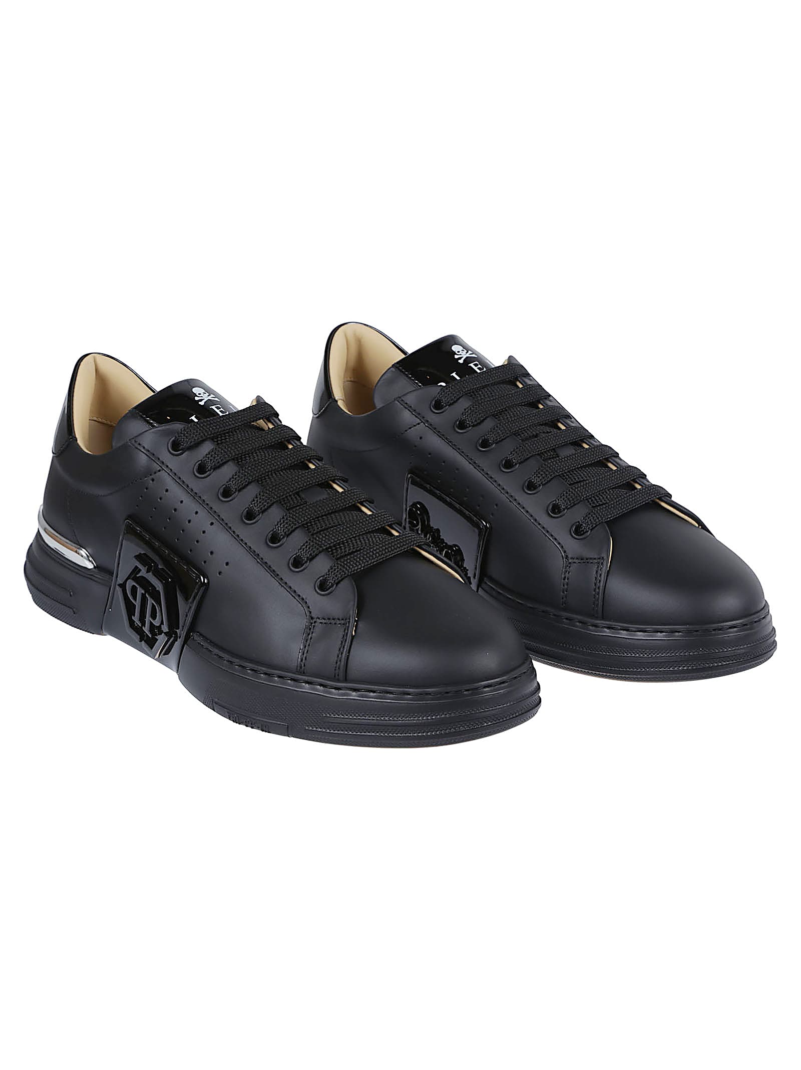 Philipp Plein Lo-top Calfskin Sneakers With Perforated Detailing And Embossed Logo In Multi