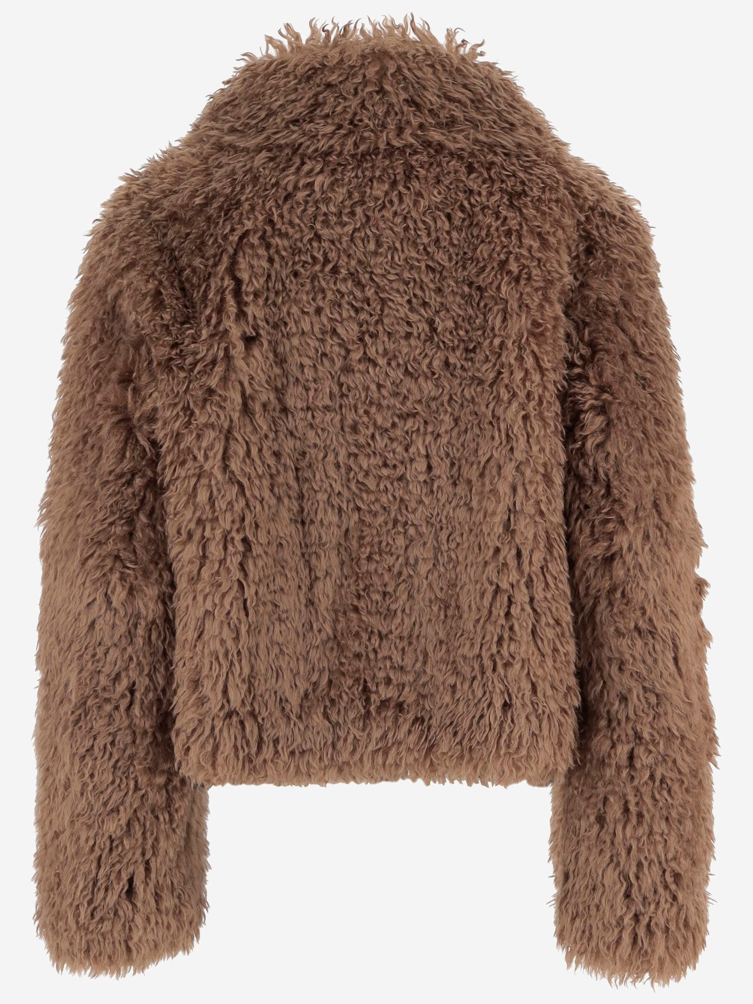 Stand Studio Plush Cropped Jacket With Rounded Collar In Brown