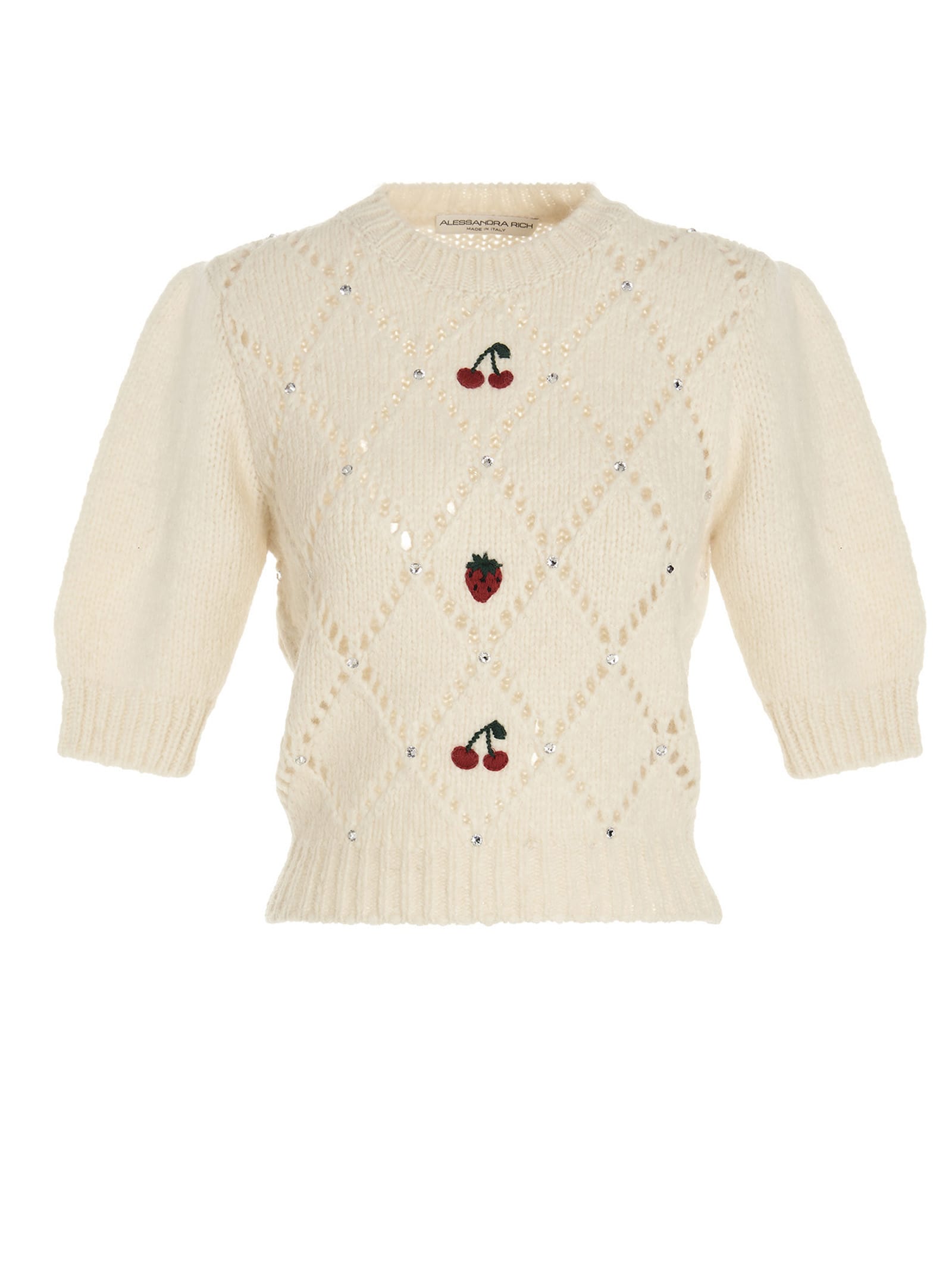 Alessandra Rich Sequin Fruit Embroidery Sweater