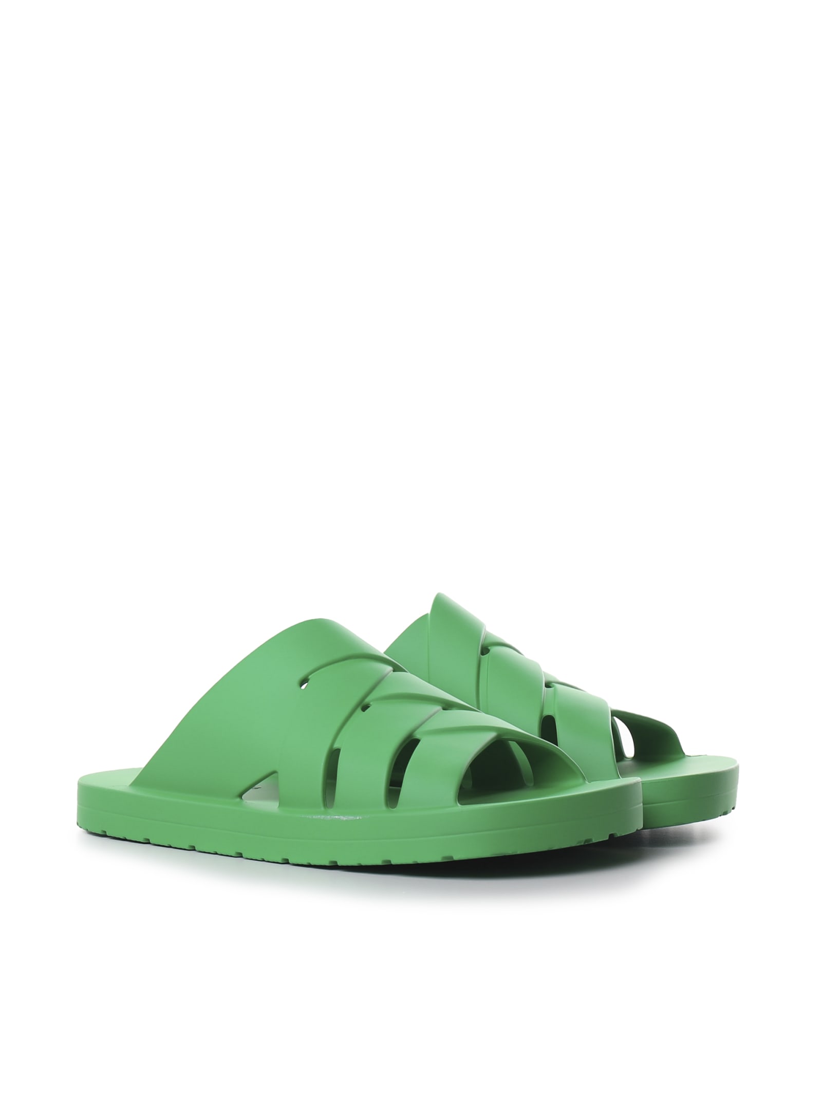 Bottega Veneta Slides In Black Rubber In Green