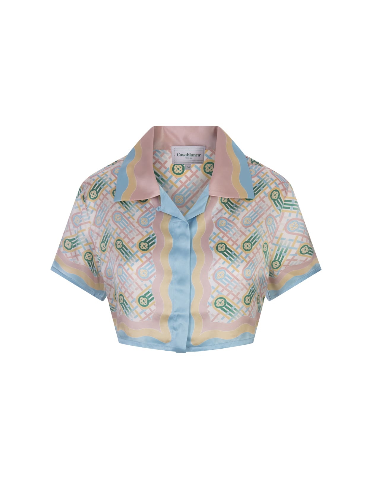 Shop Casablanca Ping Pong Cropped Silk Shirt In Multicolour