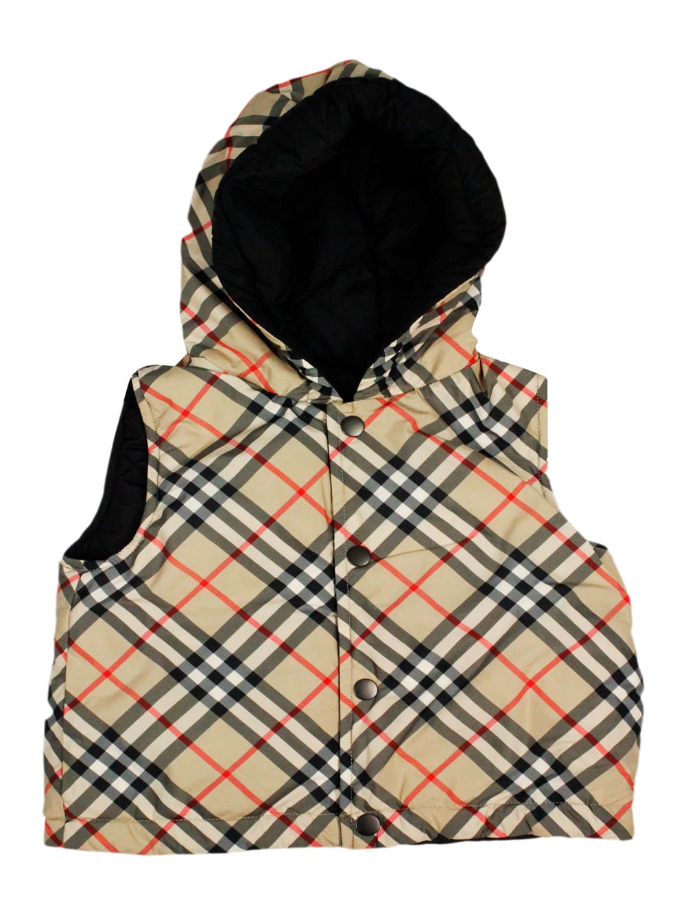 Burberry Reversible Vest With Check Pattern, With Solid Color Quilted Interior In Beige