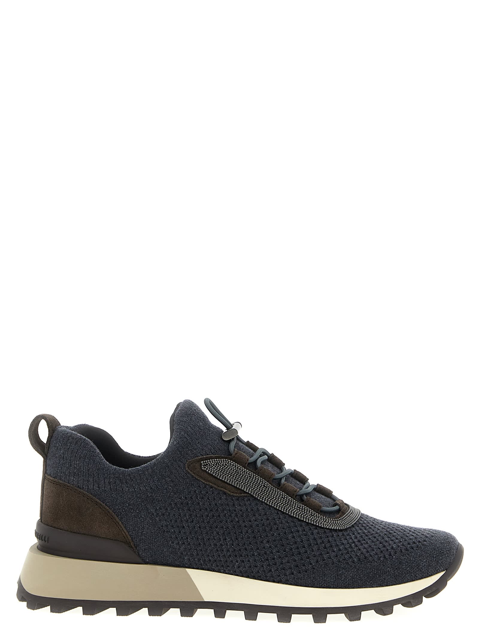 Brunello Cucinelli Performance Knit Sneakers Textured Sole In Gray