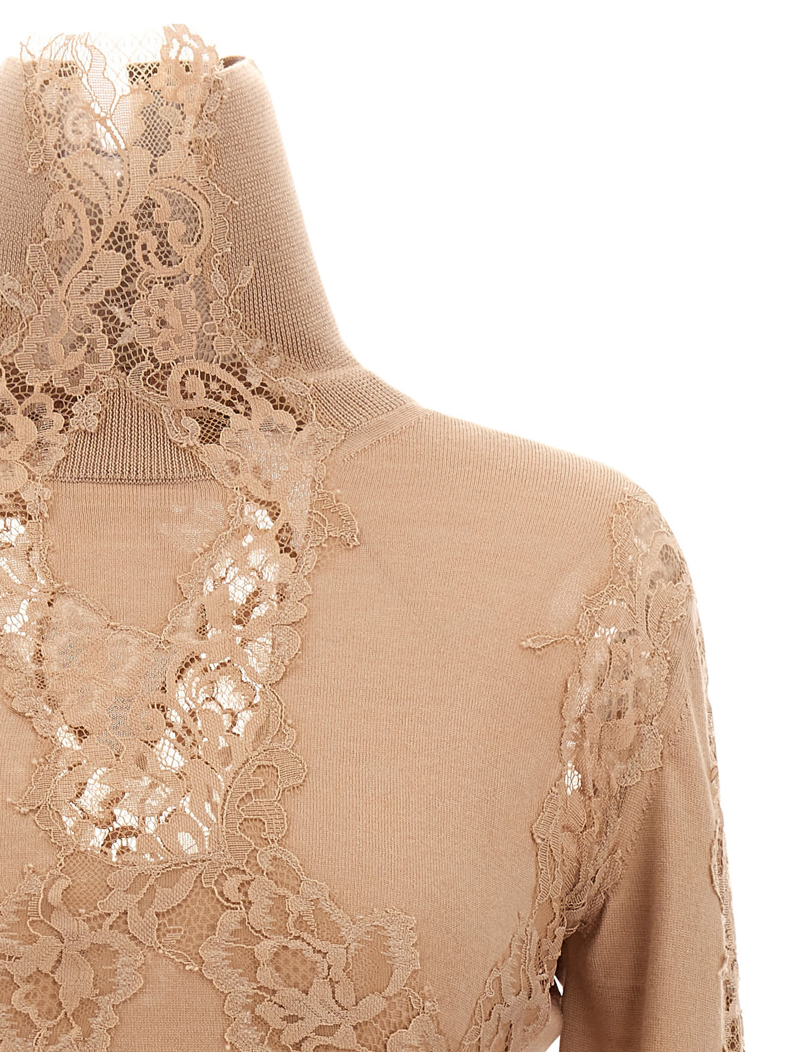 Ermanno Scervino Lace Insert Sweater Sweaters And Cardigans Beige In Neutral