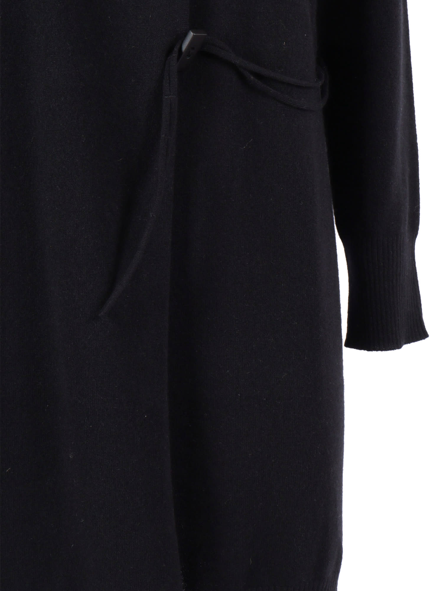 Kangra Cashmere Asymmetrical Wrap Dress With Side Tie Closure And Modern Hemline In Black