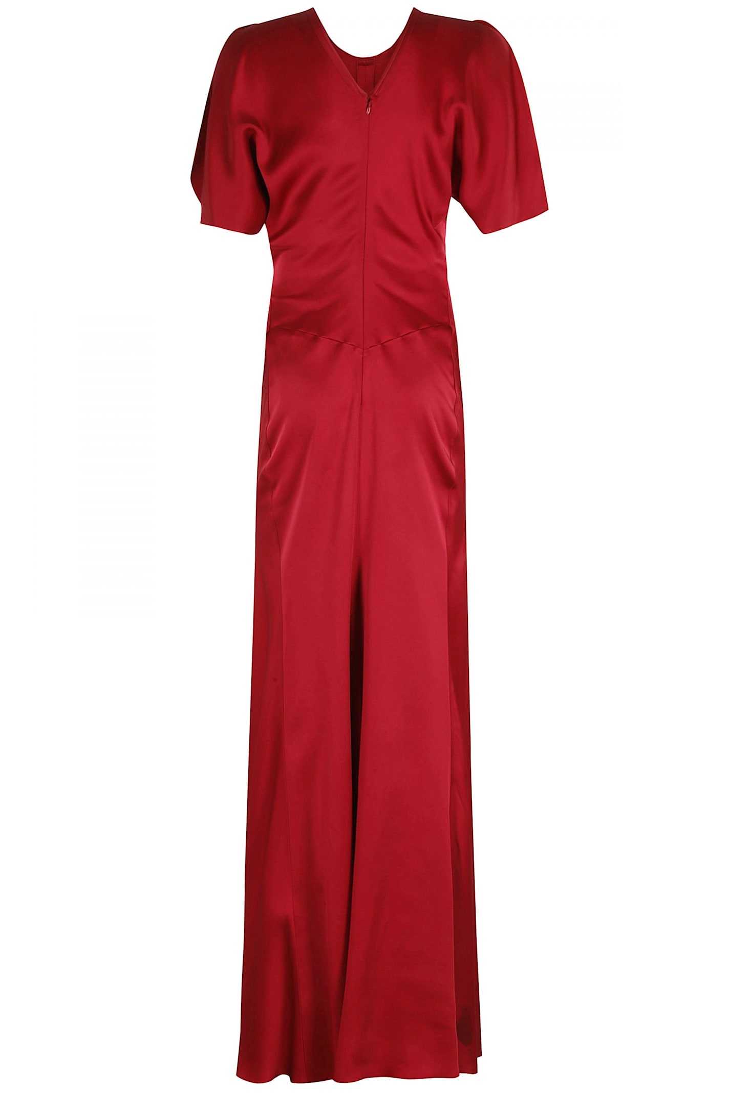 Victoria Beckham Womens Gathered Draped-sleeve Satin Maxi Dress Rose In Red