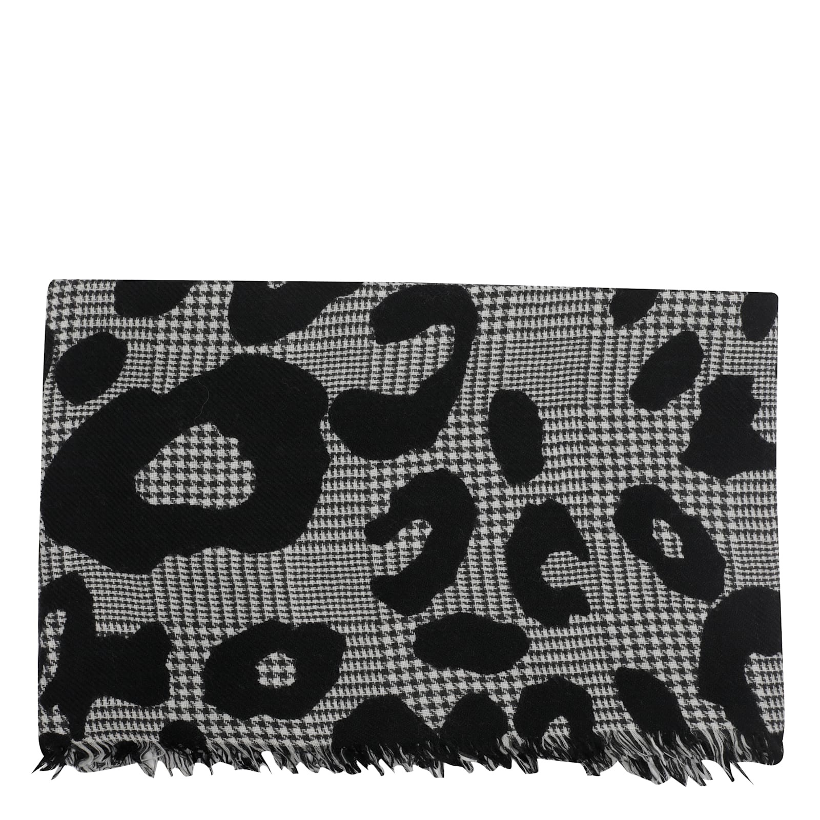 Faliero Sarti Animal Print Scarf Fringed Edges In Black