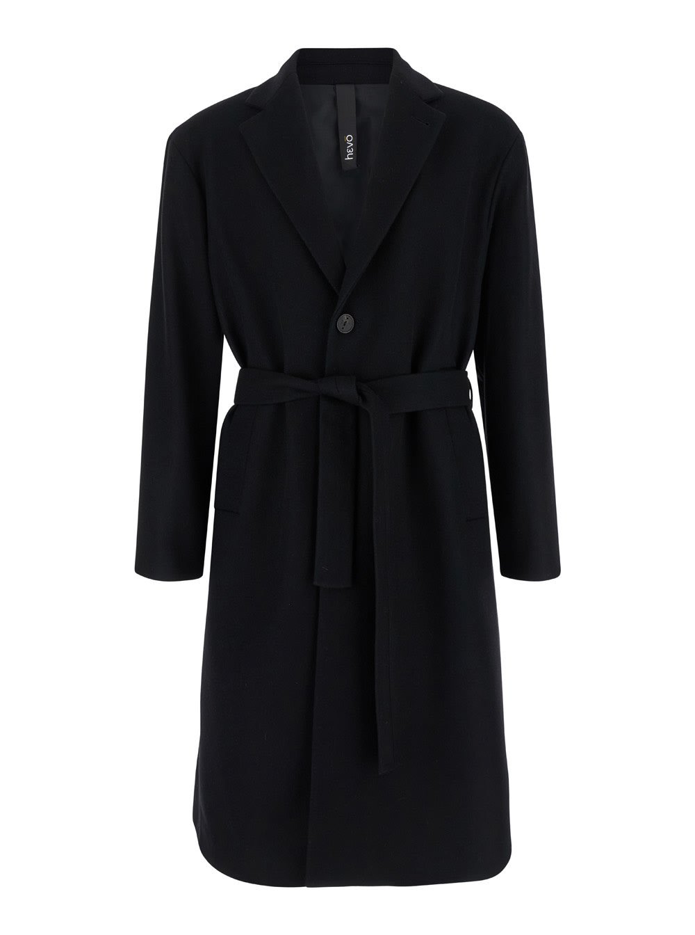 Black Single-breasted Coat With Notched Revers In Wool Blend Man