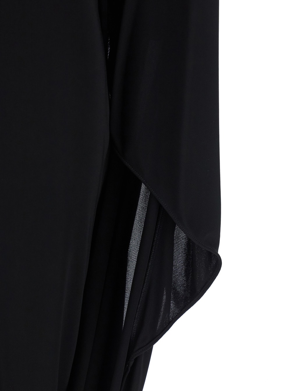 Stella Mccartney Black Asymmetric Midi Dress With High Neck And One Cape Sleeve In Black