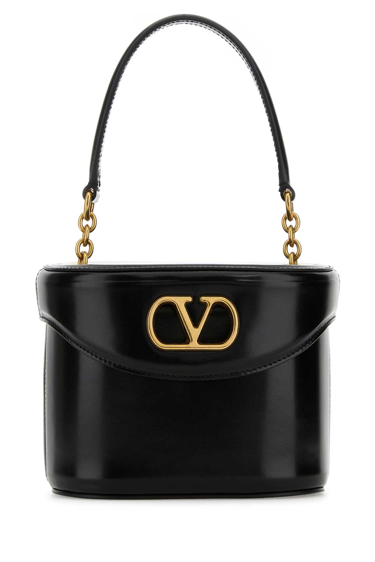 Black Leather Vlogo Signature Bucket Bag