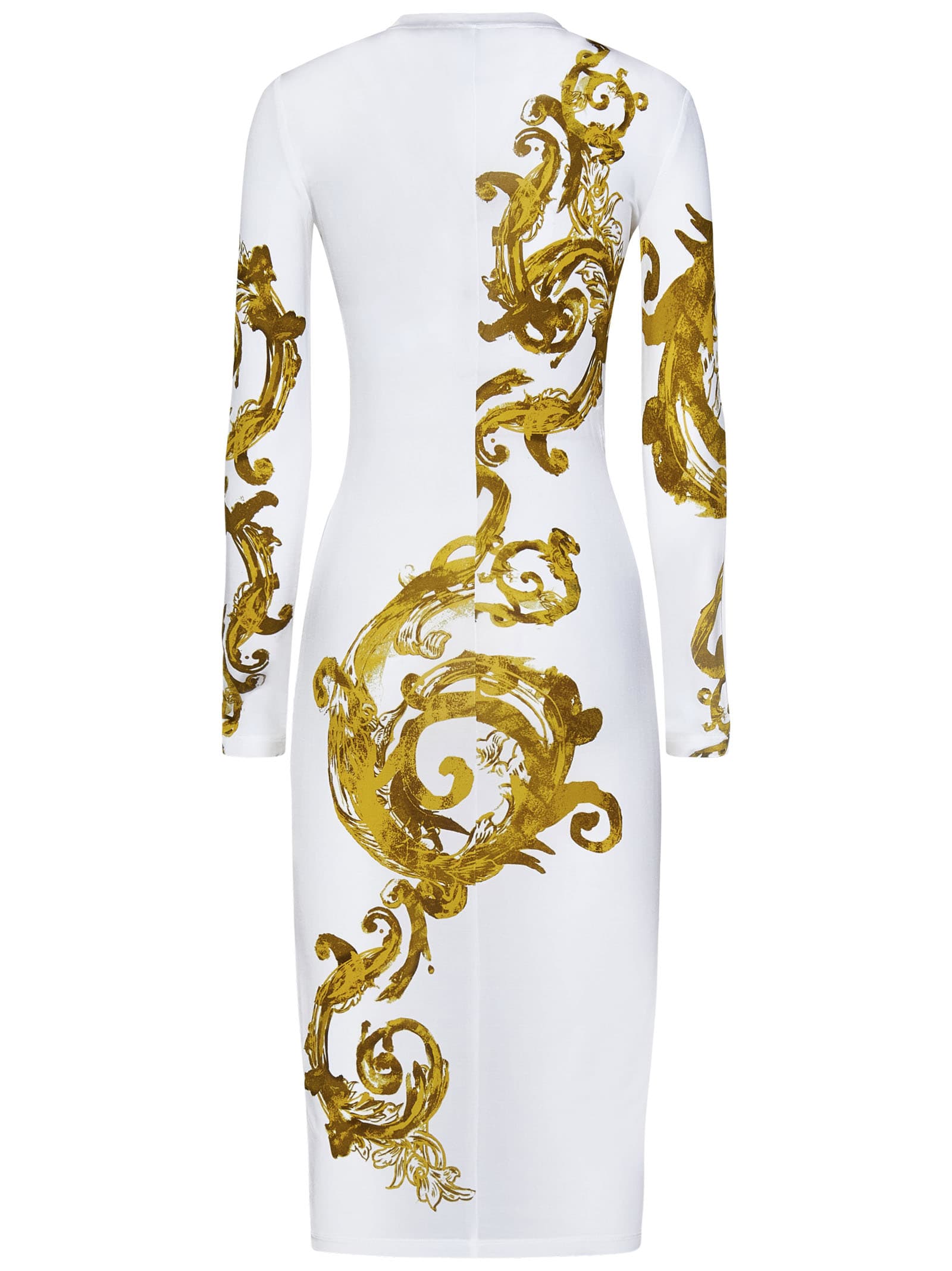 Shop Versace Jeans Couture Watercolour Couture Midi Dress In White