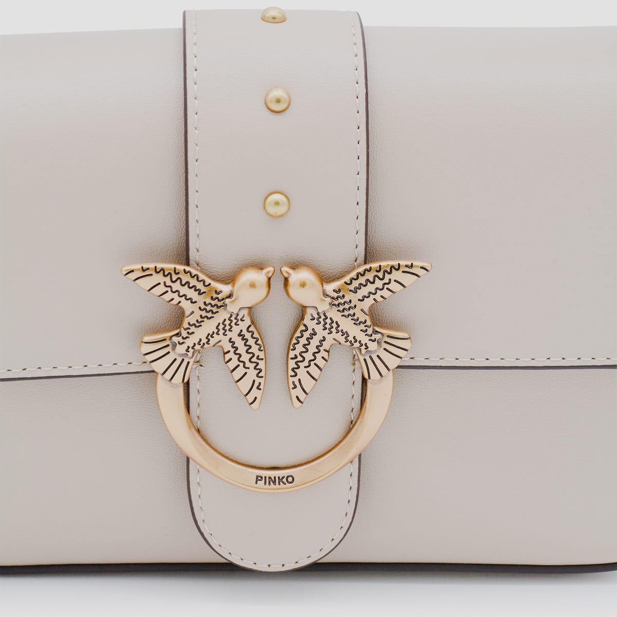 Pinko Beige Leather Mini Love Shoulder Bag In Sand