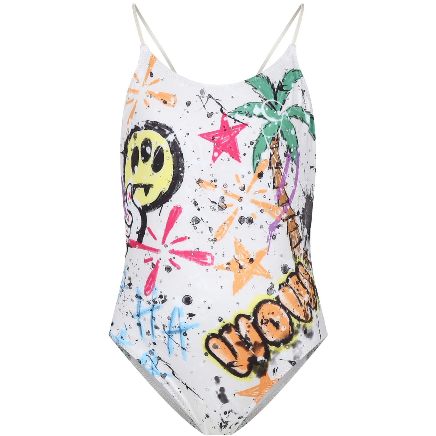 Shop Barrow Ivory Swimsuit For Girl With Palm Tree And Smile Print
