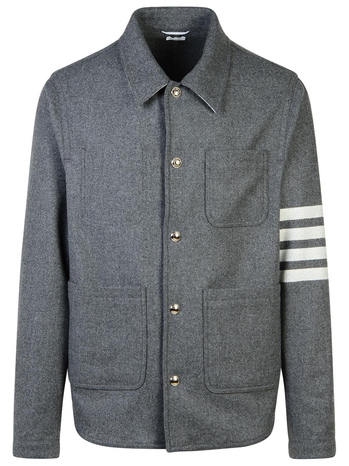 Shop Thom Browne 4 Bar Grey Wool Blend Jacket