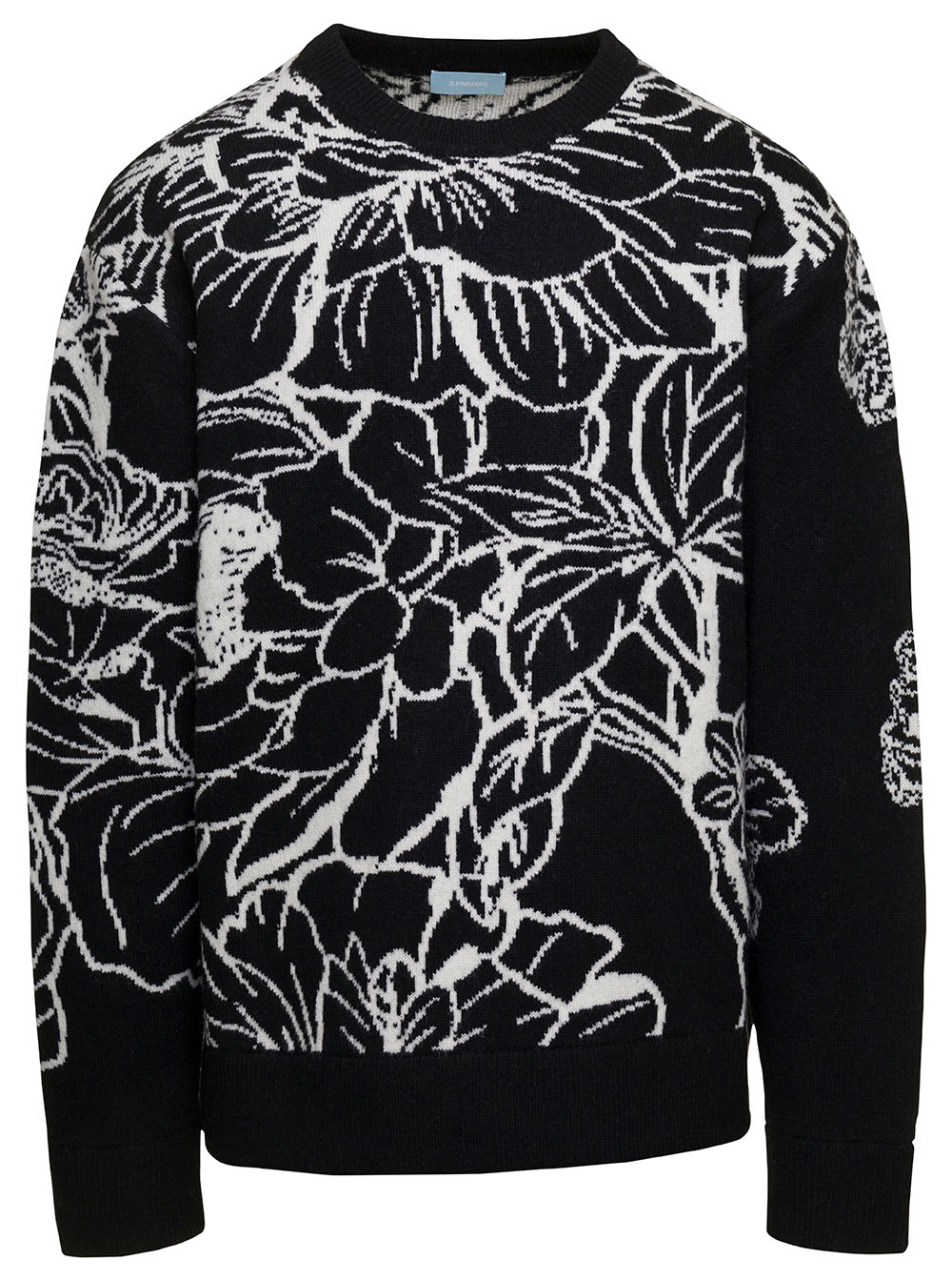 Shop 3paradis Knit Crewneck Sweater Flowers In Black