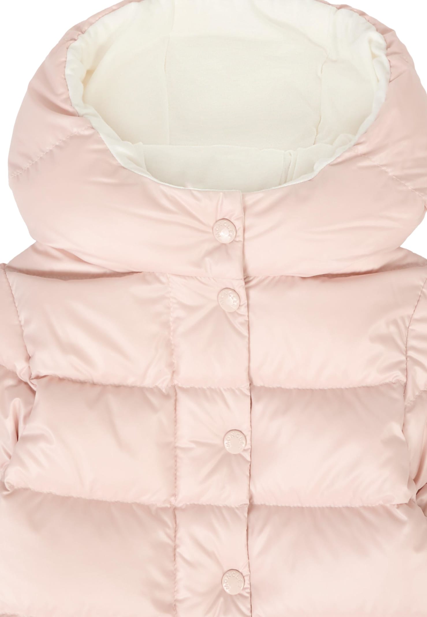 Moncler Pink Down Jacket For Baby Girl With Logo In Pink