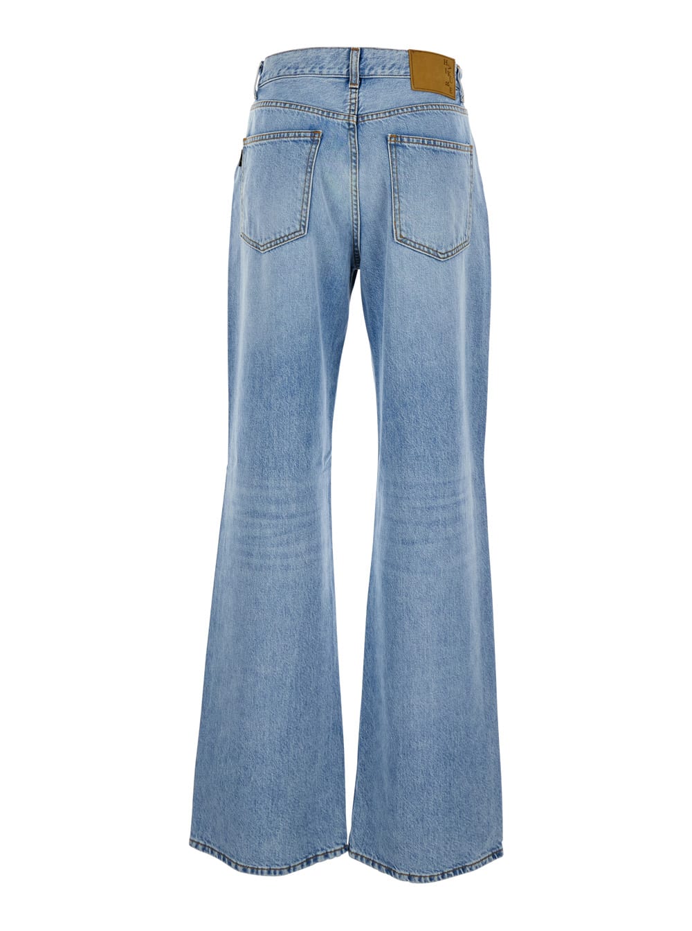 Shop Haikure Korea Blue Jeans With High Waist And Logo Patch On The Reari N Denim Woman