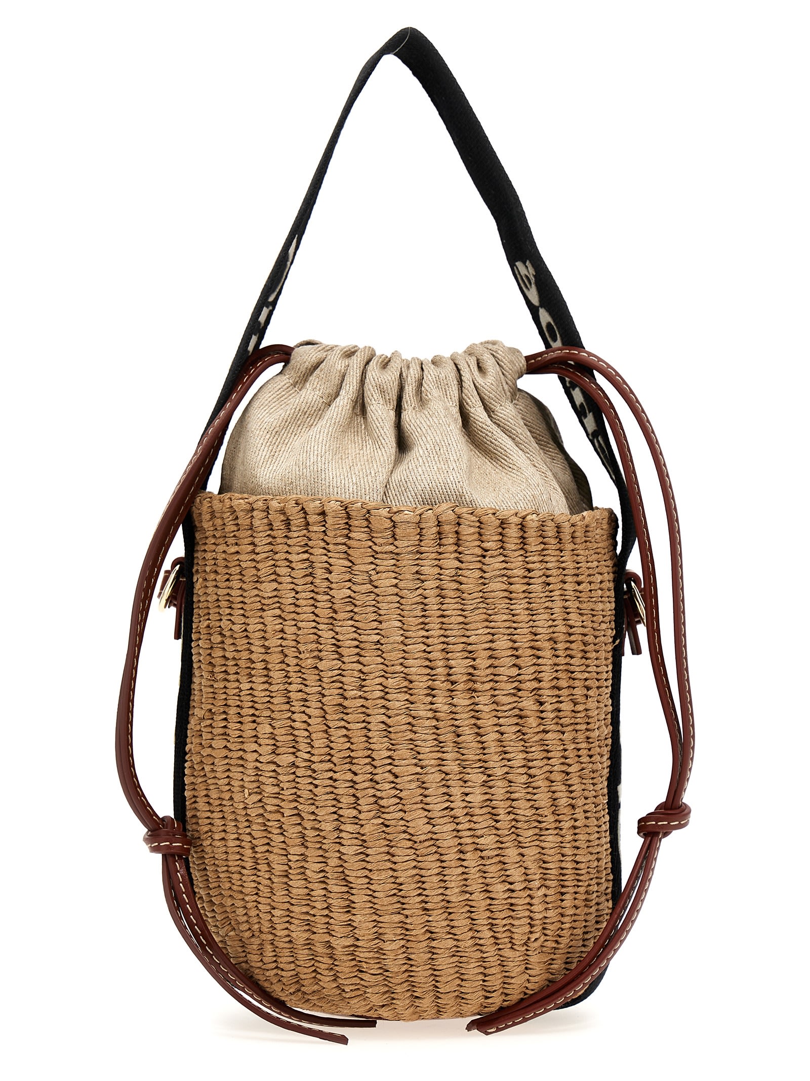 Shop Chloé Woody Small Bucket Bag In Beige