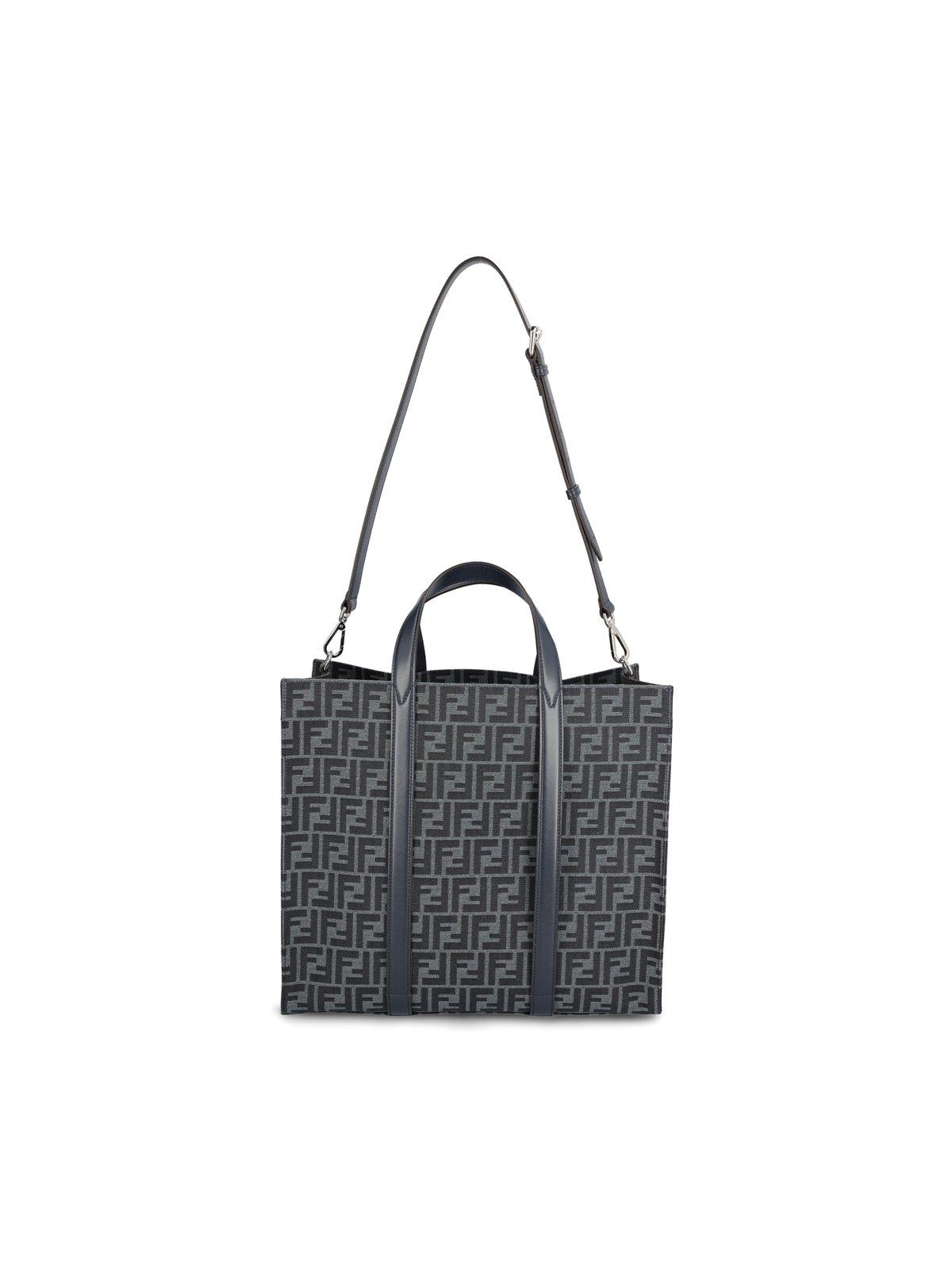 Shop Fendi Ff Jacquard Top Handle Bag In Denim Blue