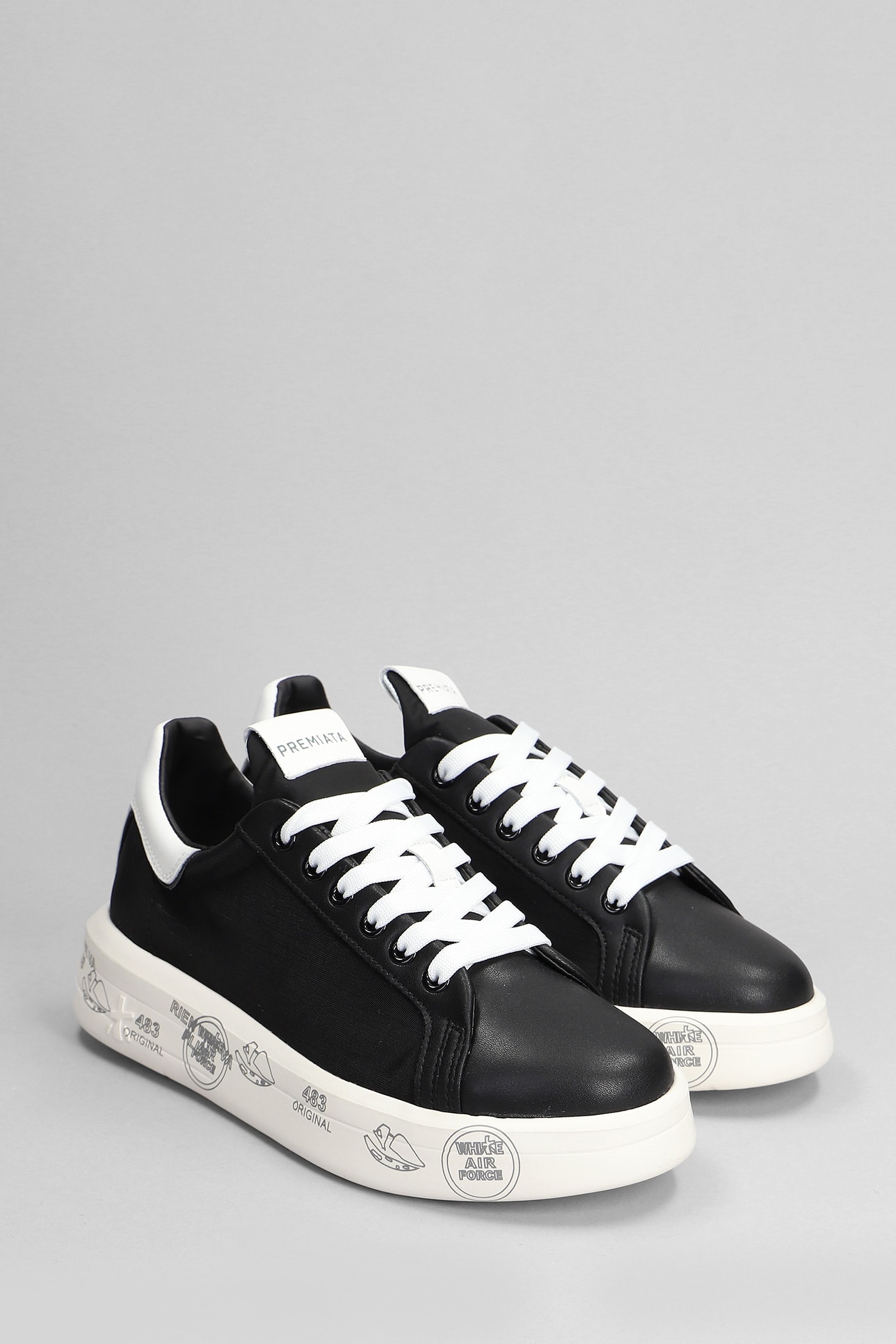 Shop Premiata Belle Sneakers In Black Leather And Fabric