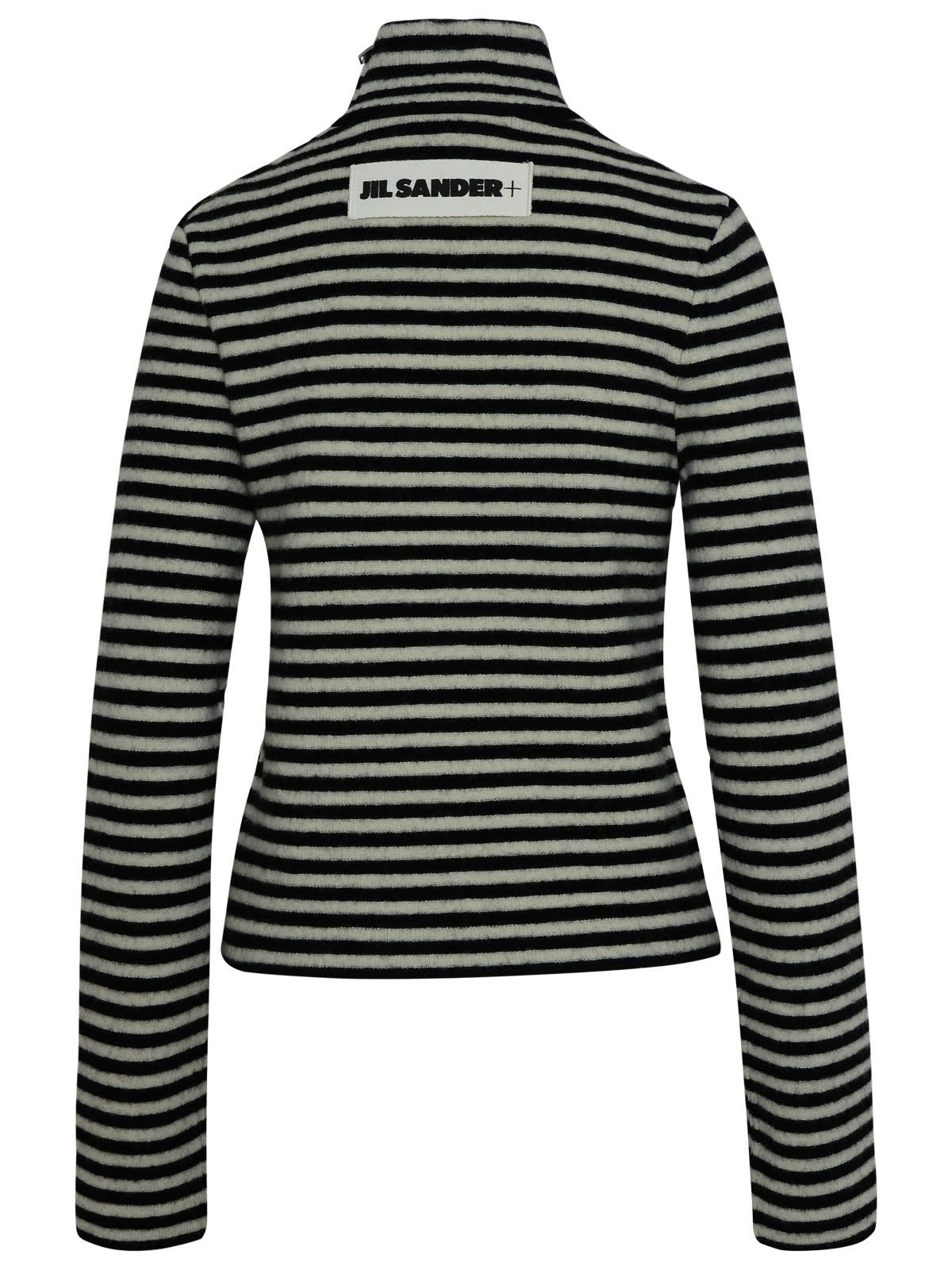 Shop Jil Sander Striped Turtleneck Sweater In Two-tone Wool In Grigio E Nero