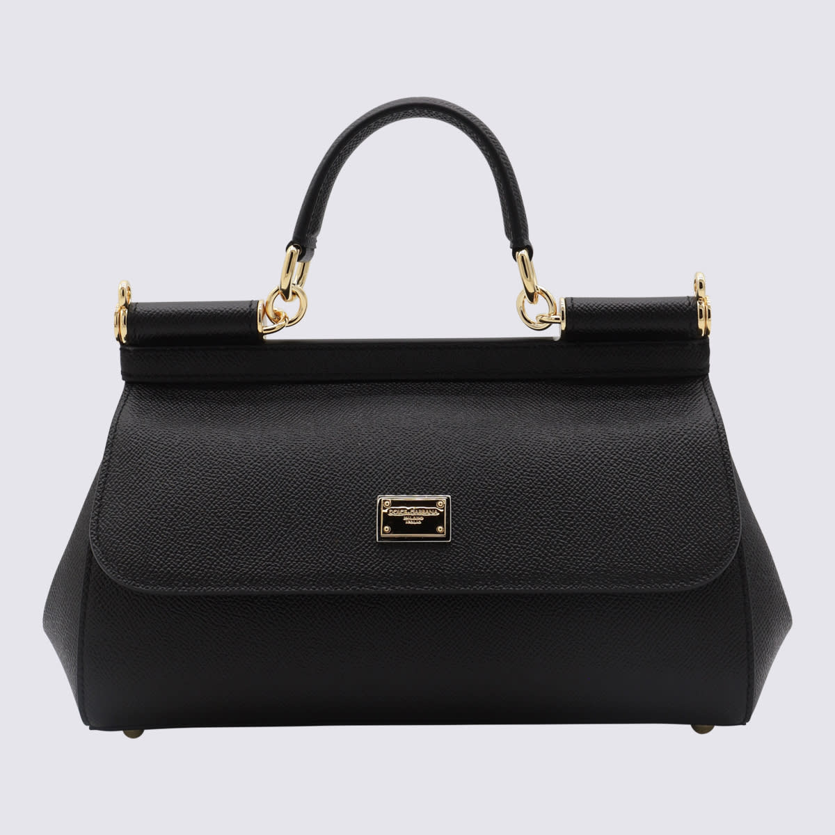 Shop Dolce & Gabbana Black Leather Miss Sicily Top Handle Bag