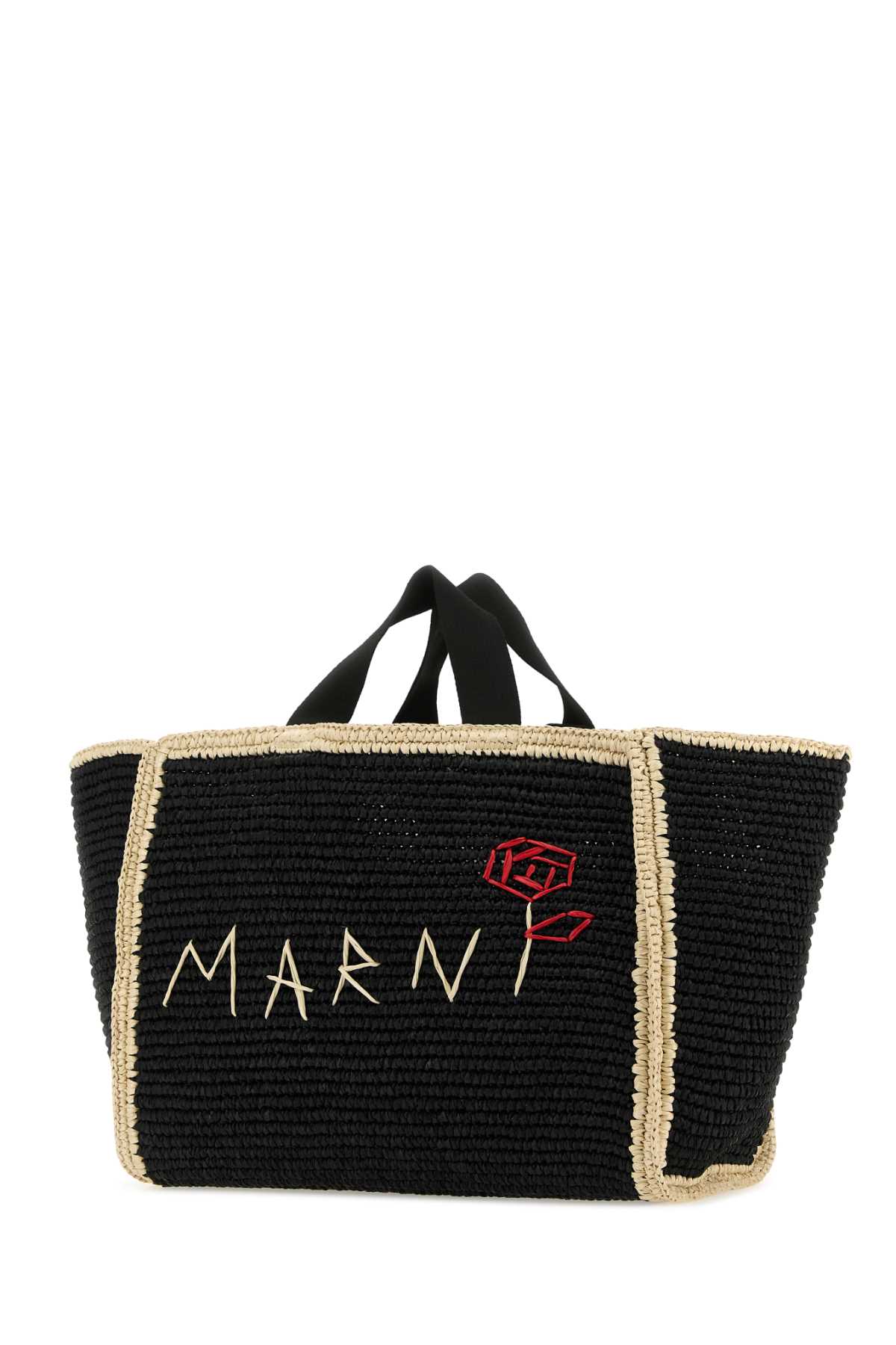 Shop Marni Black Raffia Shopping Bag In Zo762