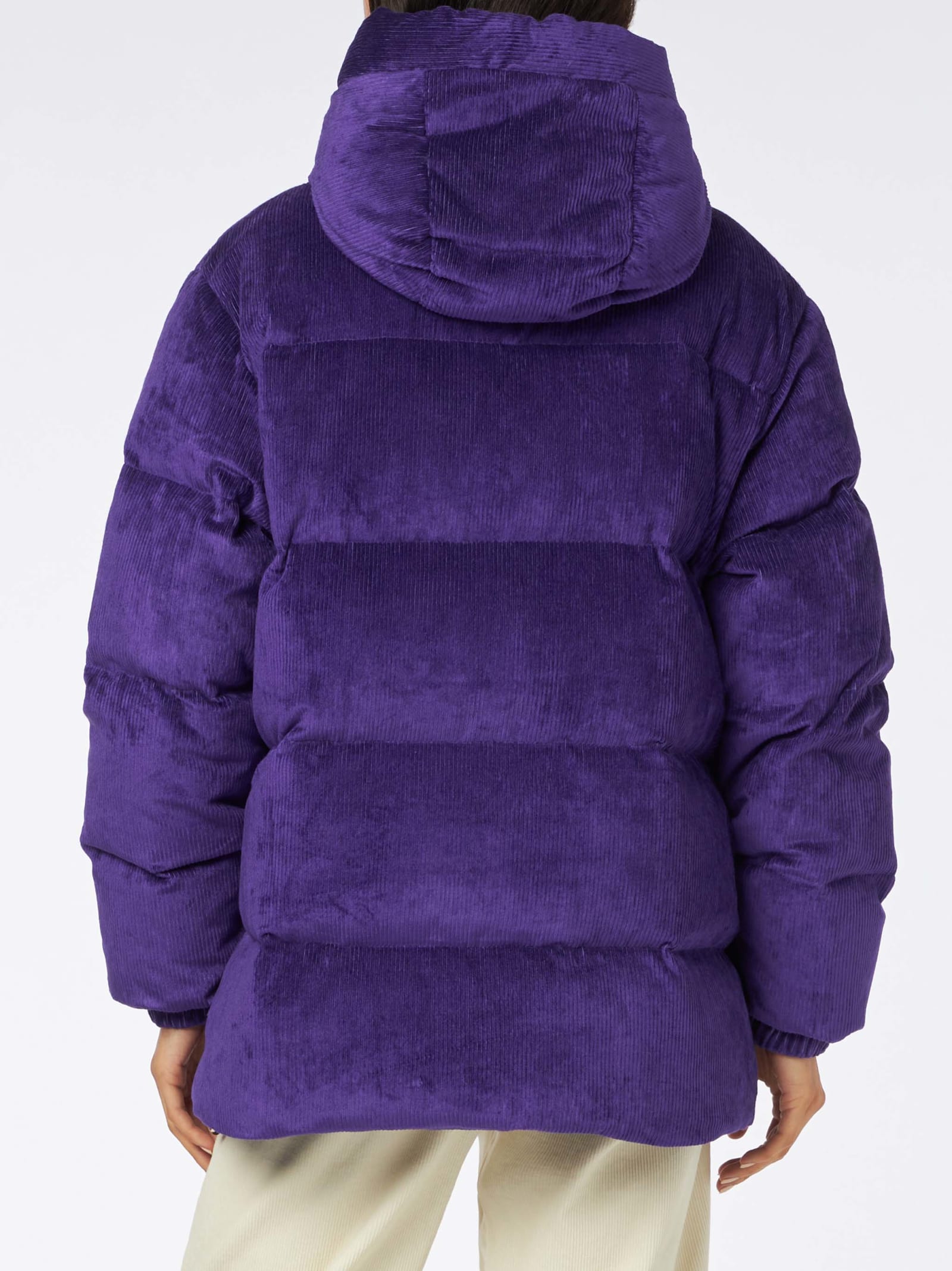 Mc2 Saint Barth Woman Purple Corduroy Down Padded Jacket With Hoodie In Pink