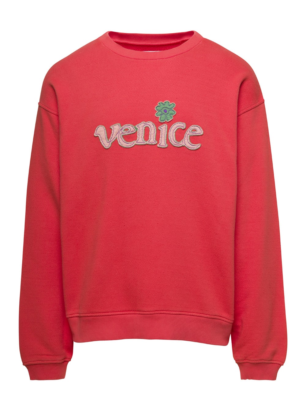 Shop Erl Red Crewneck Sweatshirt With Embroidered Logo In Cotton Man
