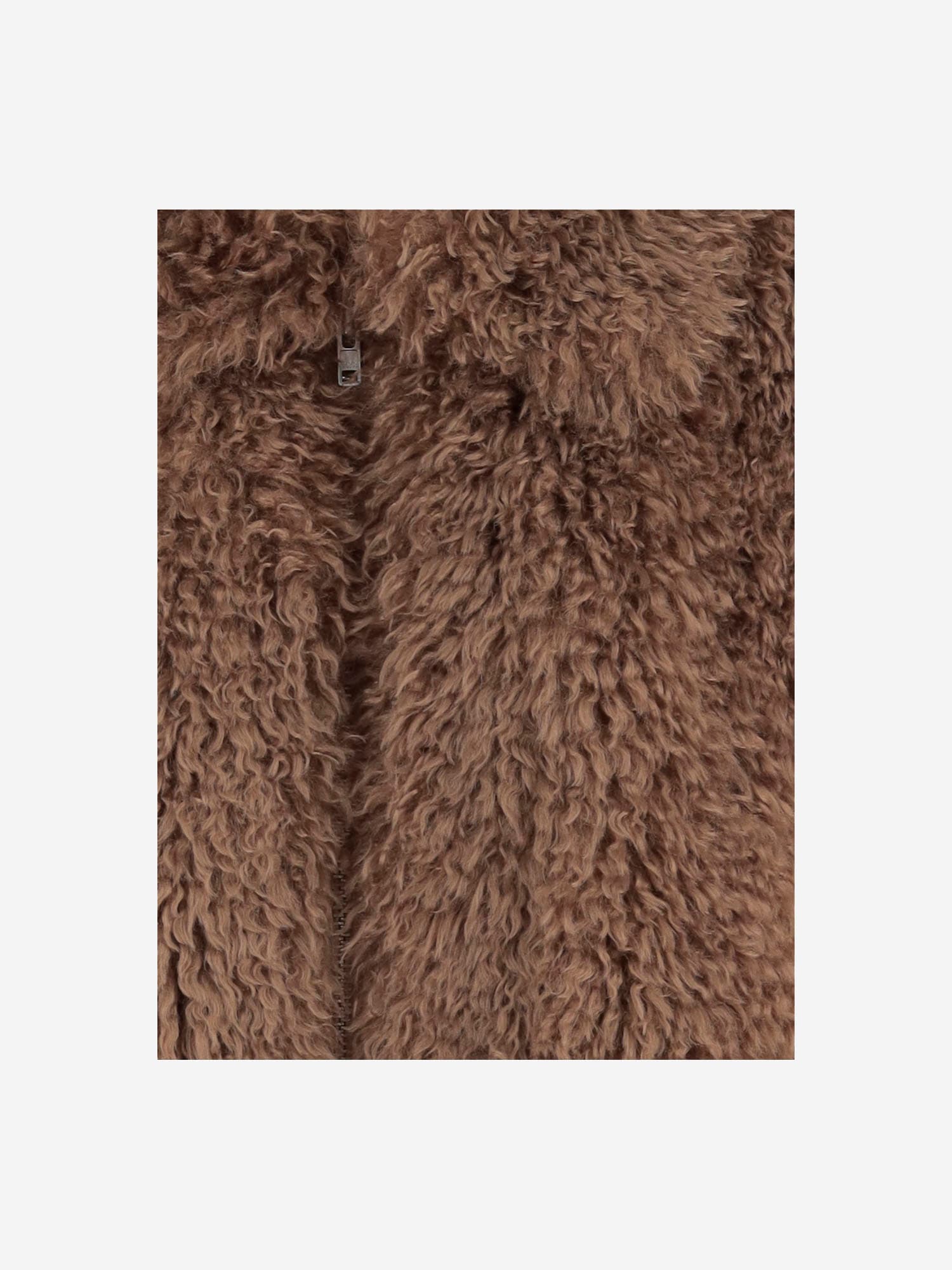 Stand Studio Plush Cropped Jacket With Rounded Collar In Brown