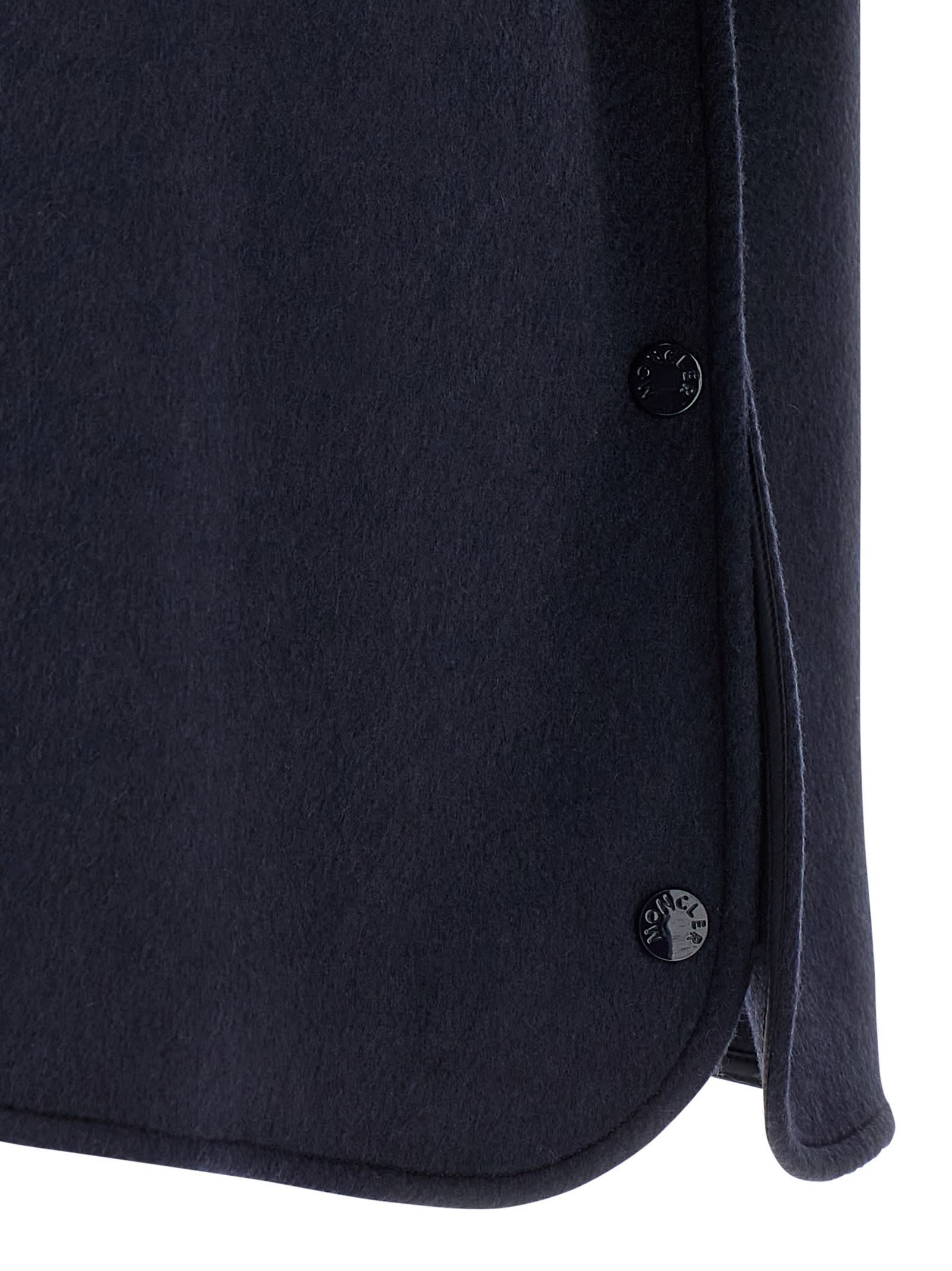 Moncler Wool Cape With Hood And Arm Patch In Blue