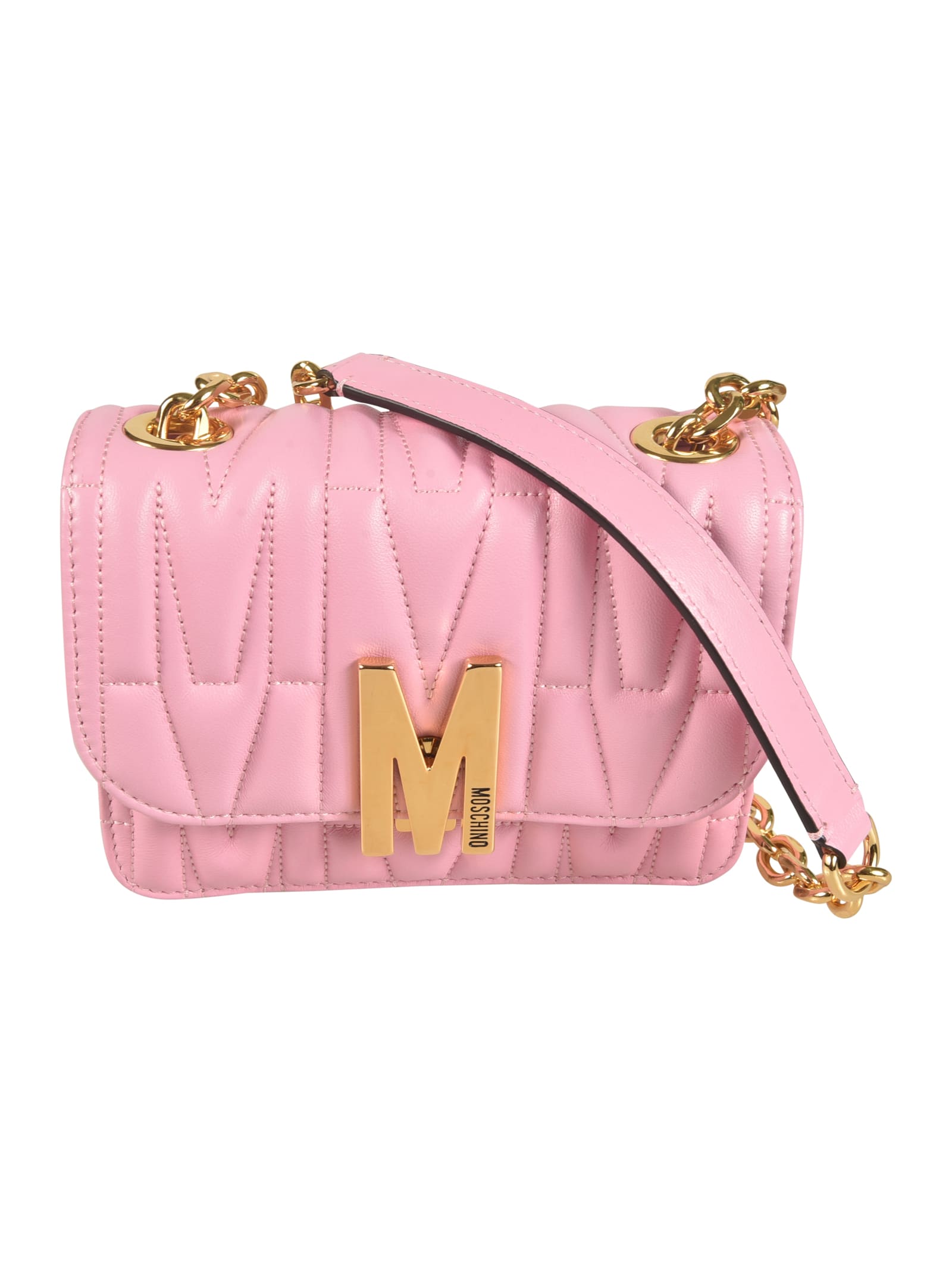 Shop Moschino Quilted Logo Flap Shoulder Bag In Pink