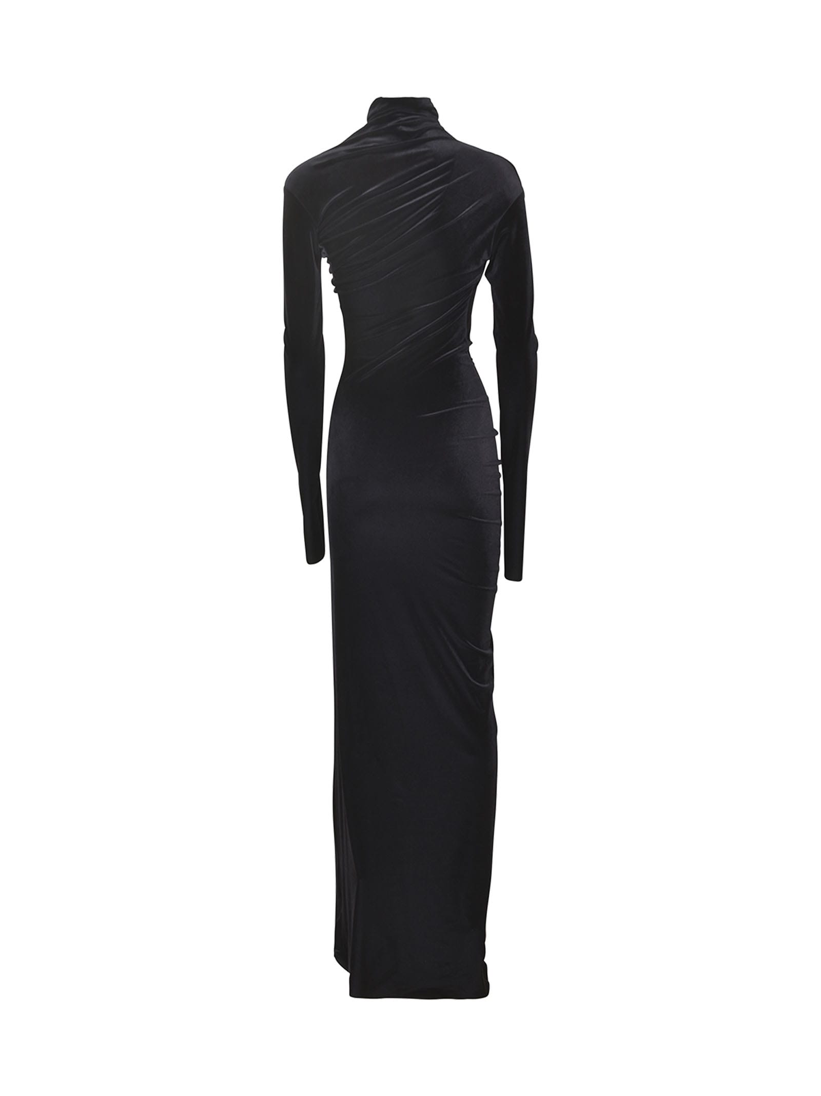 Shop Amazuìn High-neck Slim Velvet Dress In Jet Black