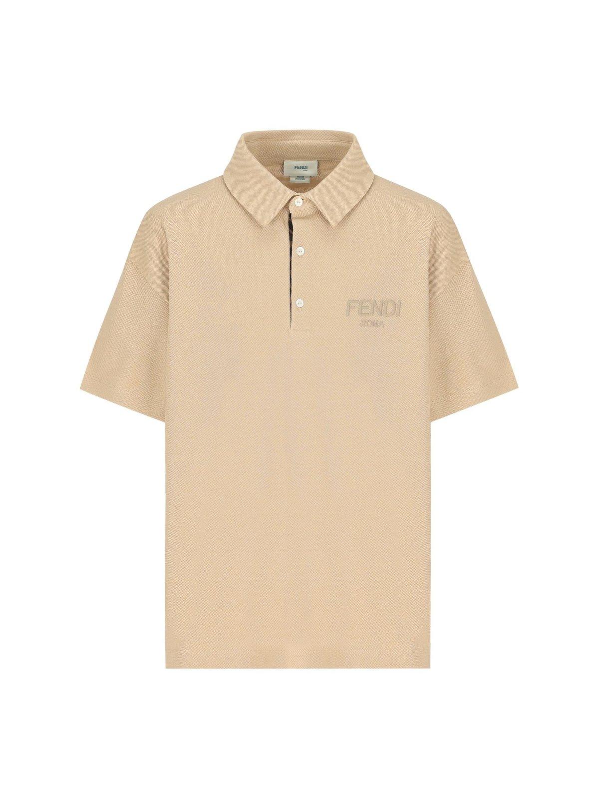 Shop Fendi Logo Embroidered Polo Shirt In Beige