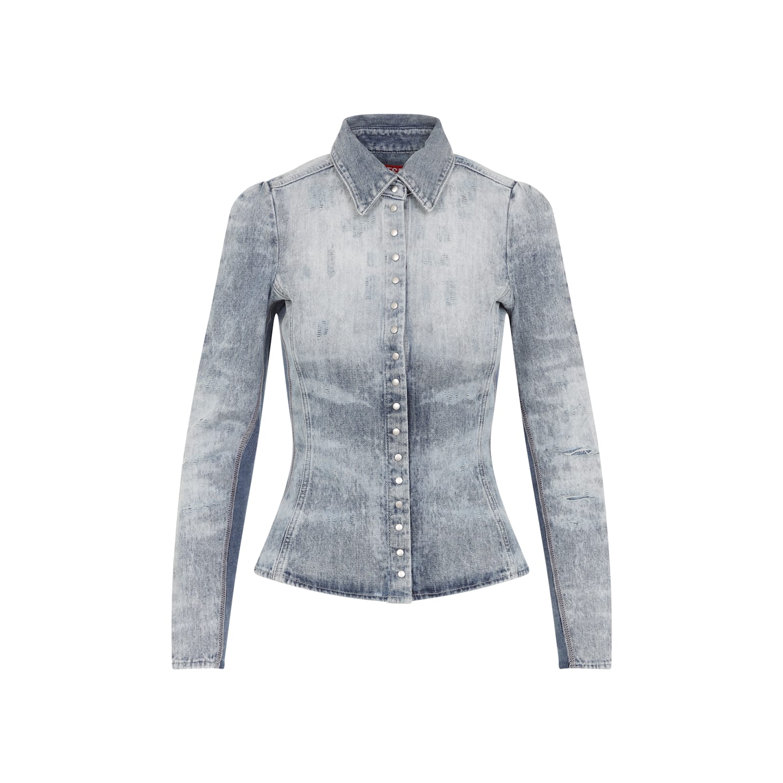 Diesel Distressed Long Sleeve Fitted Top In Blue