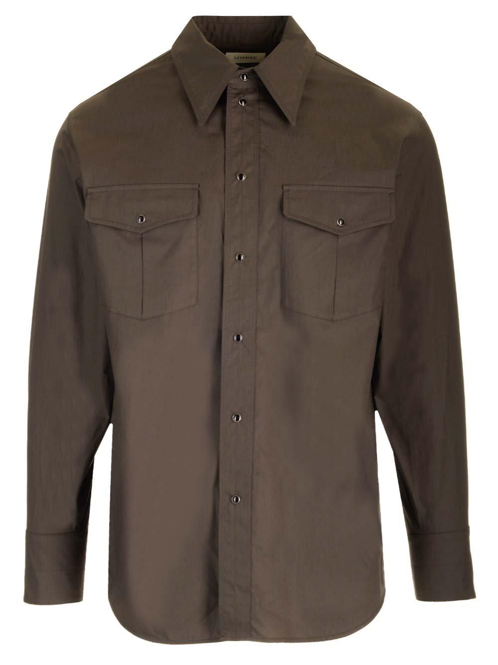 Shop Lemaire Long-sleeved Button-up Shirt In Espresso