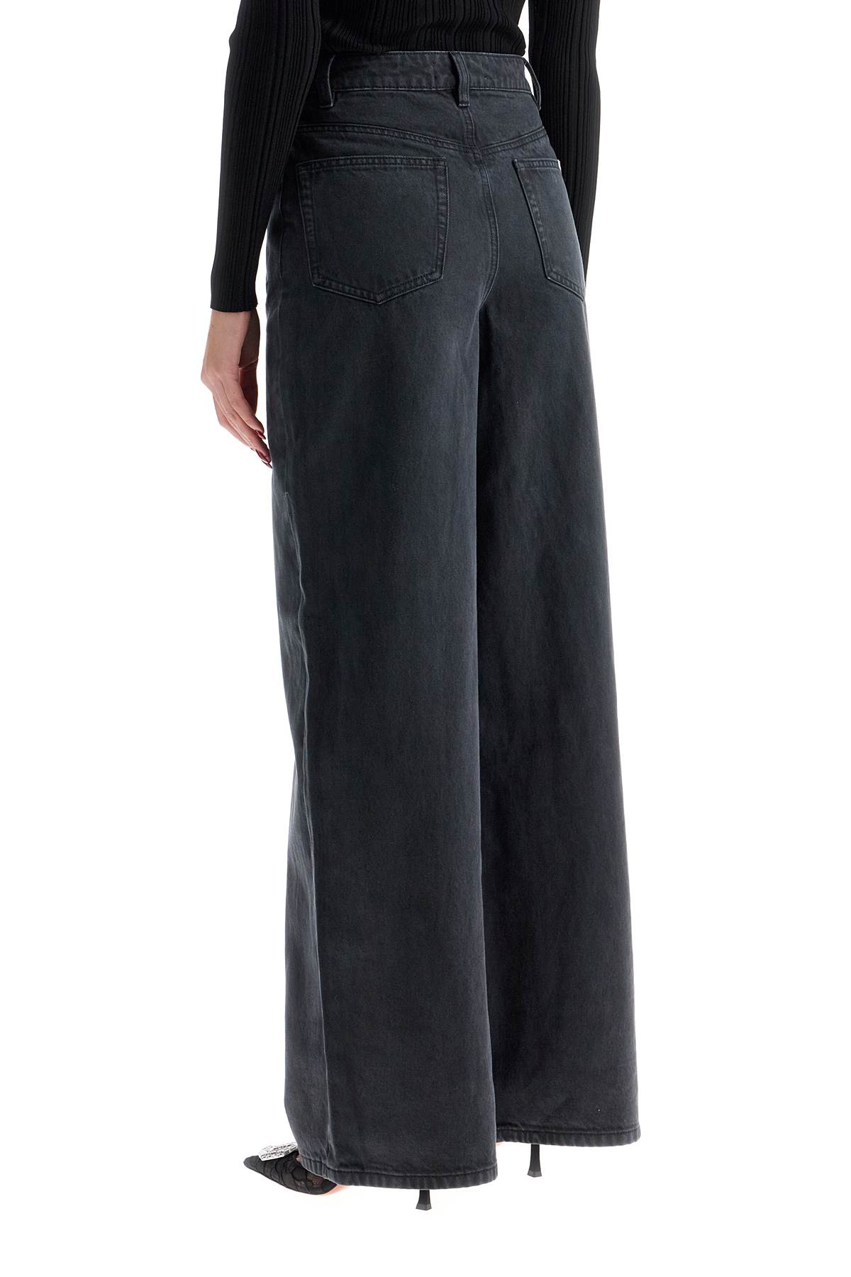 Shop Self-portrait Wide Leg Jeans In Grey (black)