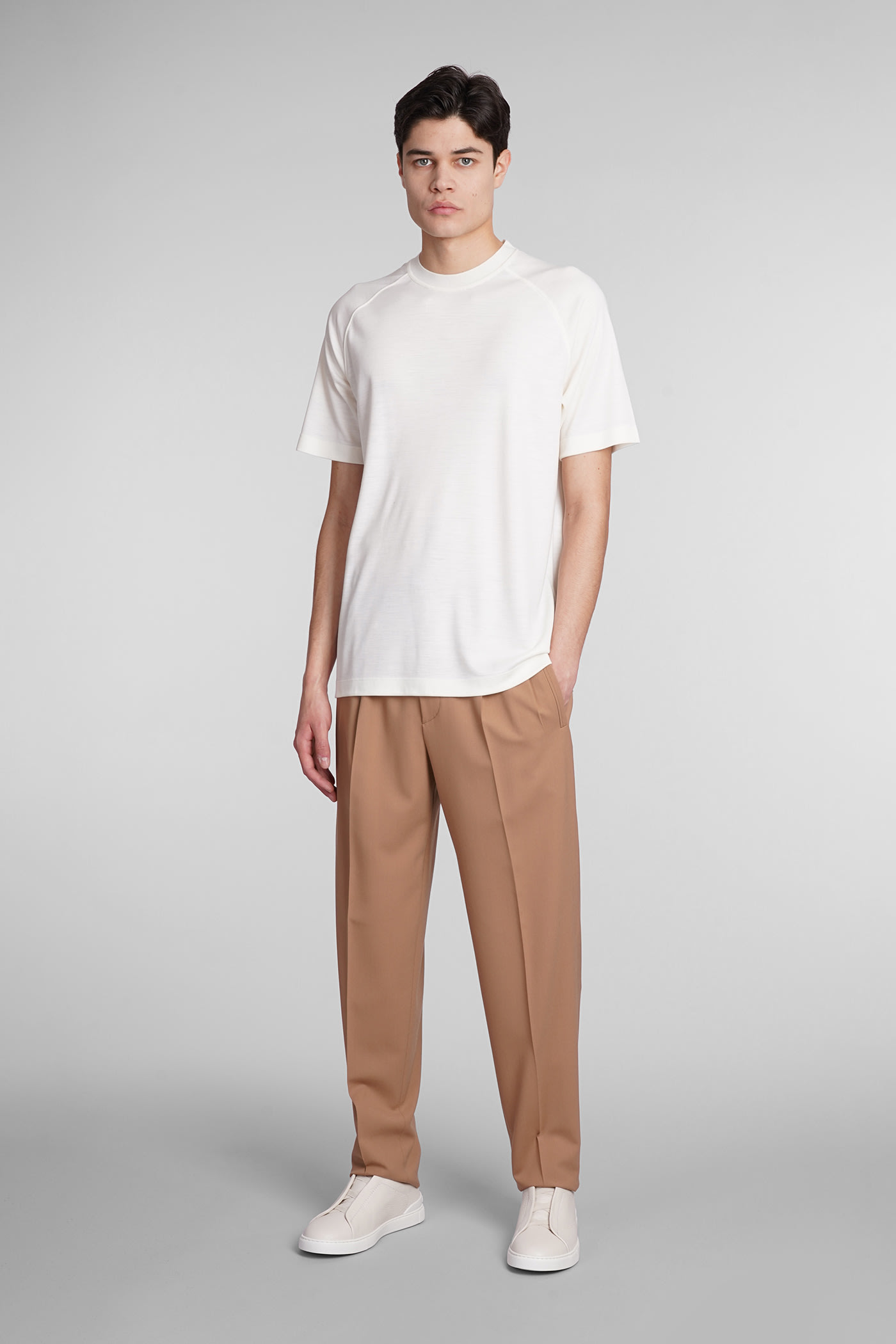 Shop Zegna T-shirt In Beige Wool