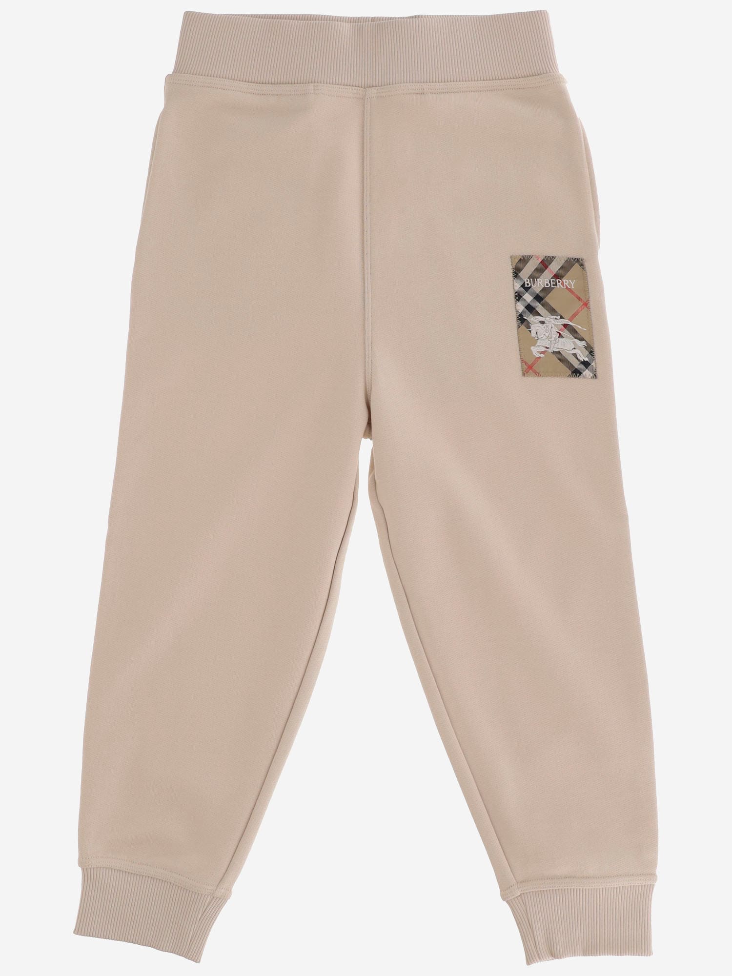 Burberry Cotton Pants With Check Application In Beige