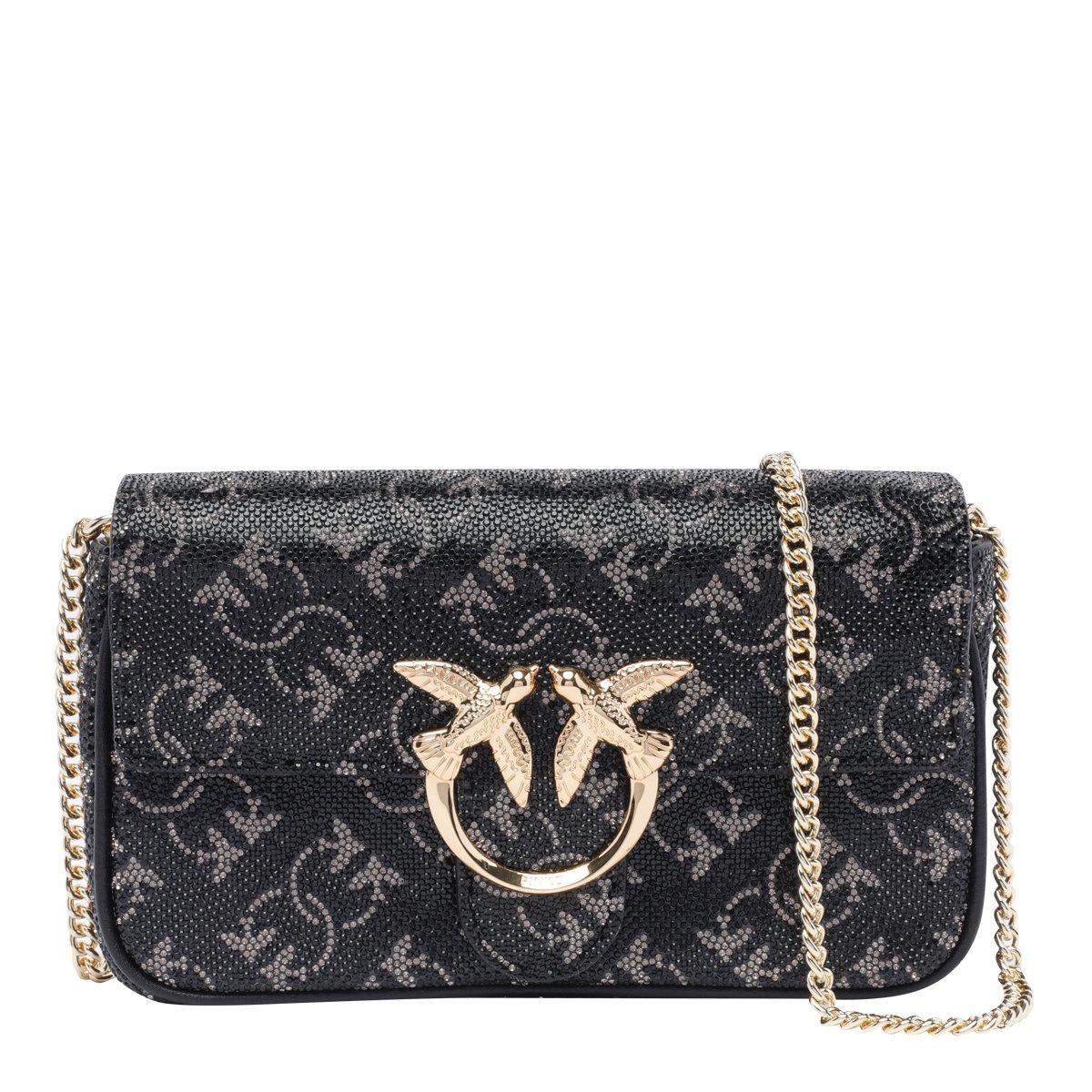 Shop Pinko Monogram Love One Pocket Crossbody Bag In Nero E Argento