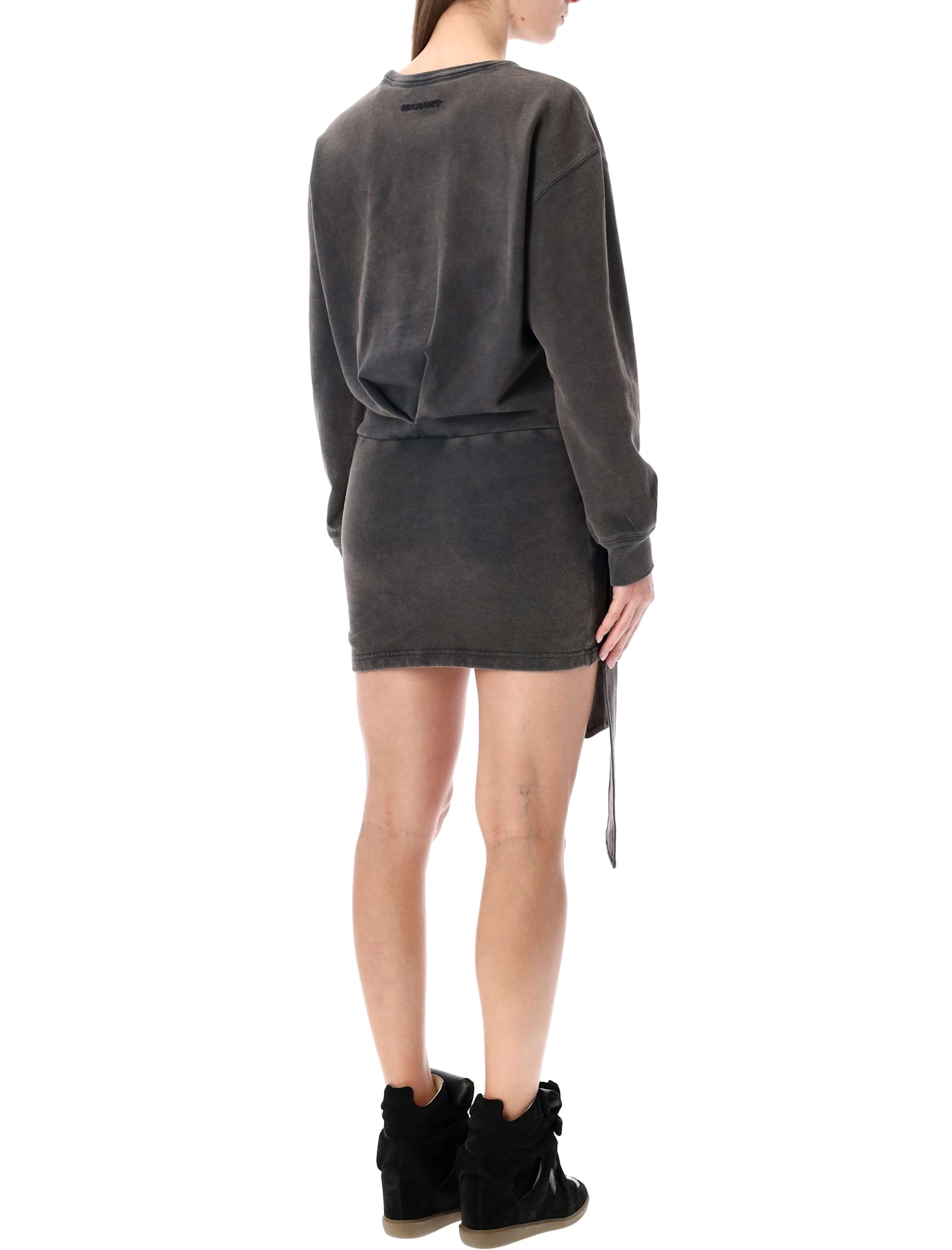 Isabel Marant Étoile Zae Fleece Dress Long Sleeve Asymmetric In Black