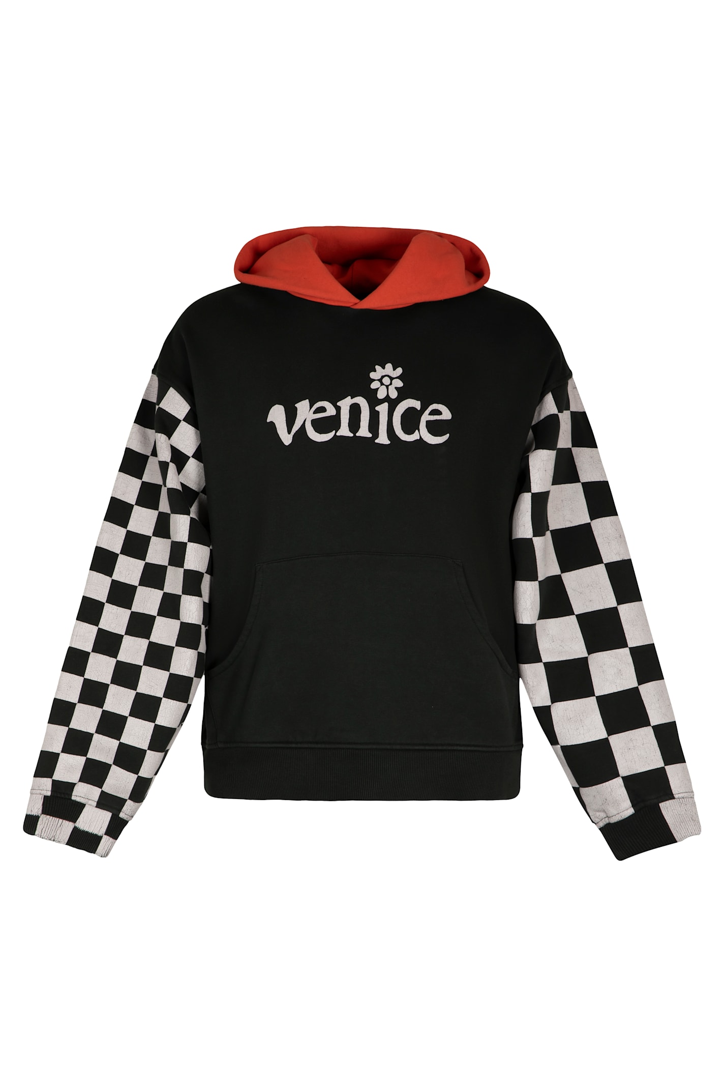 Erl Venice Checker Sleeve Hoodie In Black