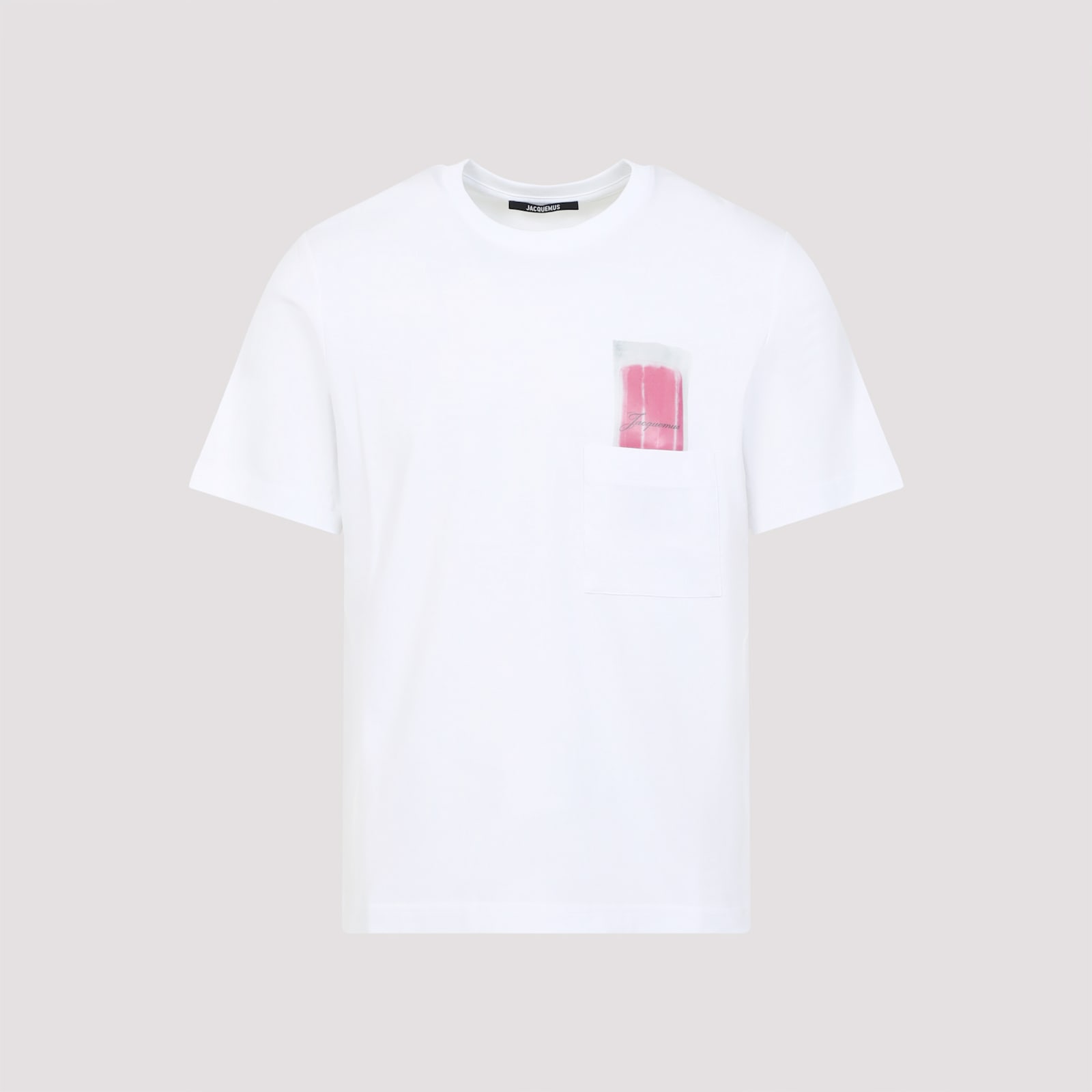 Jacquemus Classic Crew Neck T-shirt With Transparent Chest Pocket In Ir Ice Print White