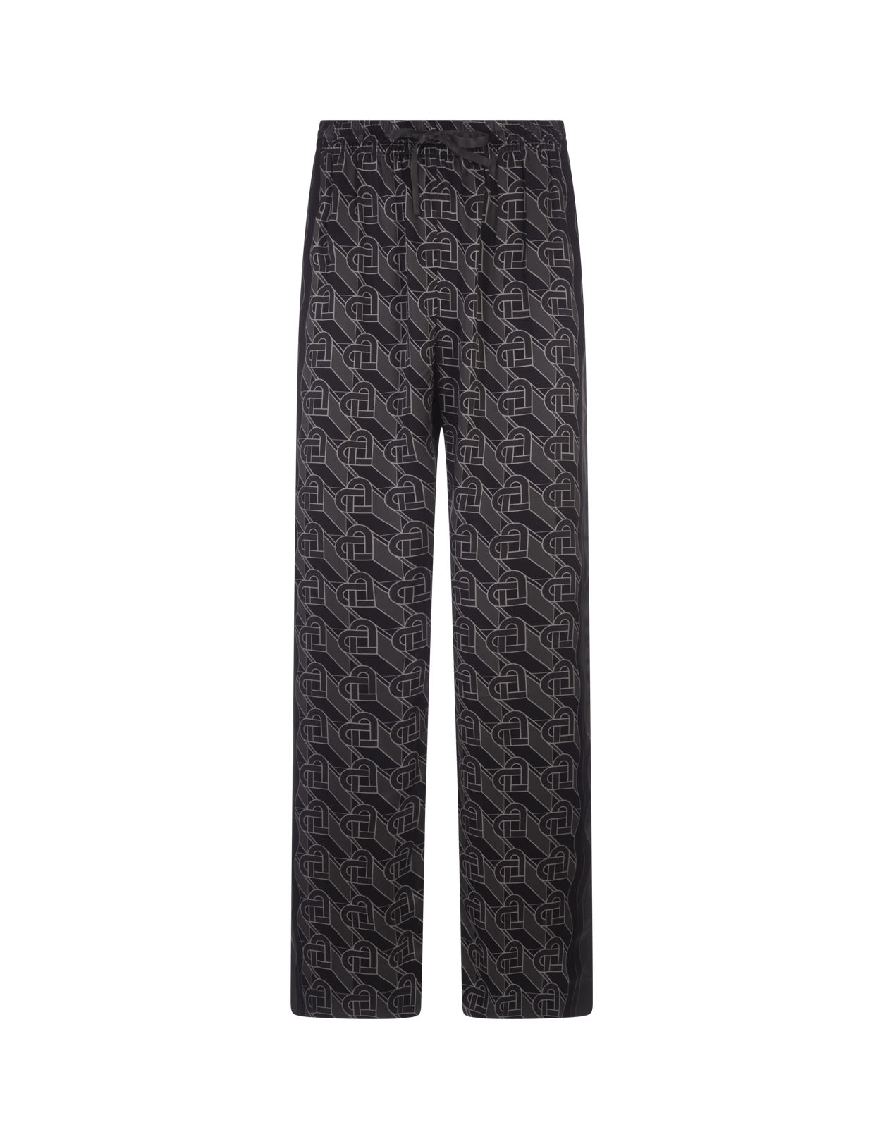 Shop Casablanca Heart Monogram Pyjama Silk Trousers In Black