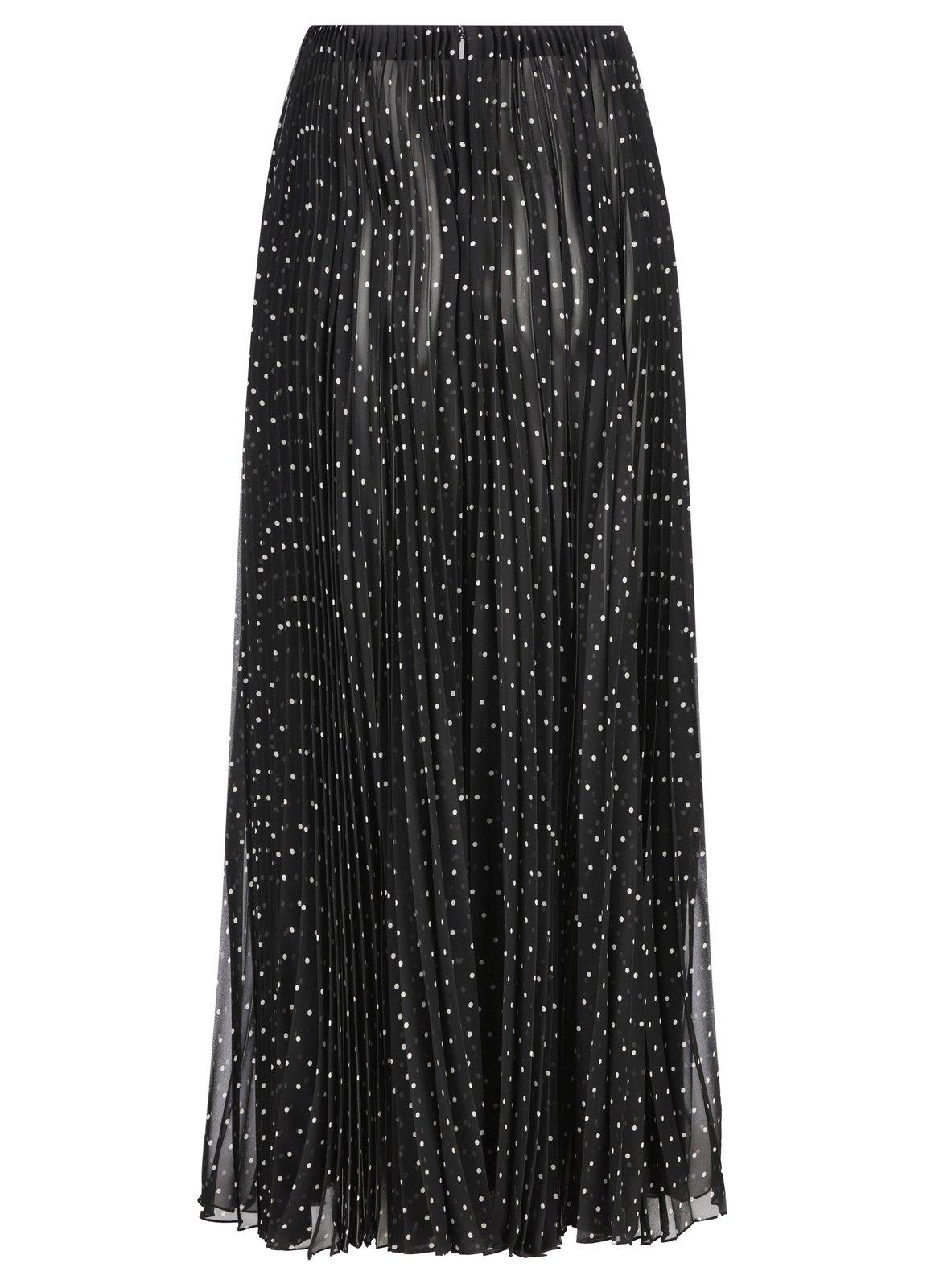 Saint Laurent Long Pleated Skirt In Polka-dot Silk Muslin In Black