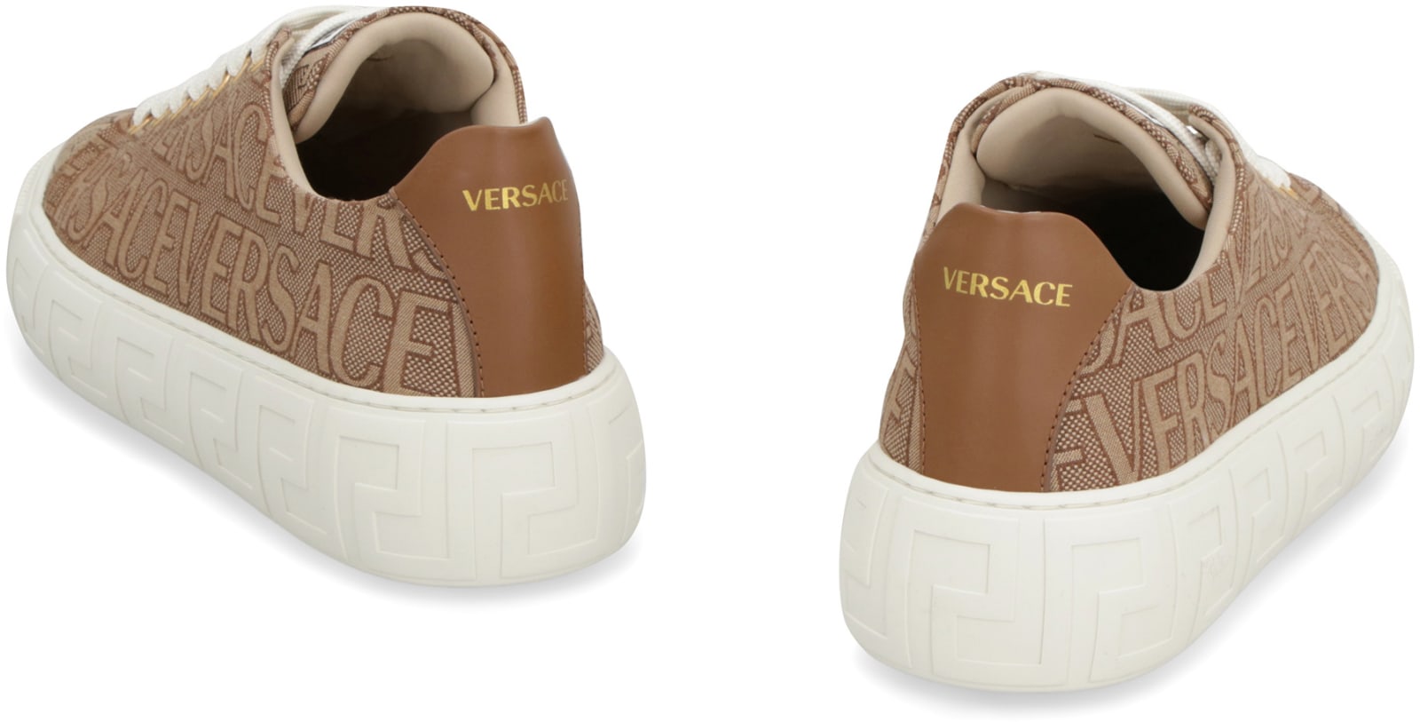 Shop Versace Greca Low-top Sneakers In Brown